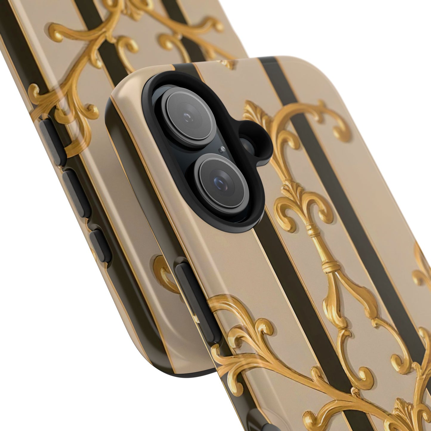Elegant Vintage Tough Phone Case, Stylish Phone Cover, Boho Accessories, Perfect Gift for Her - Beige Striped Gold Rococo