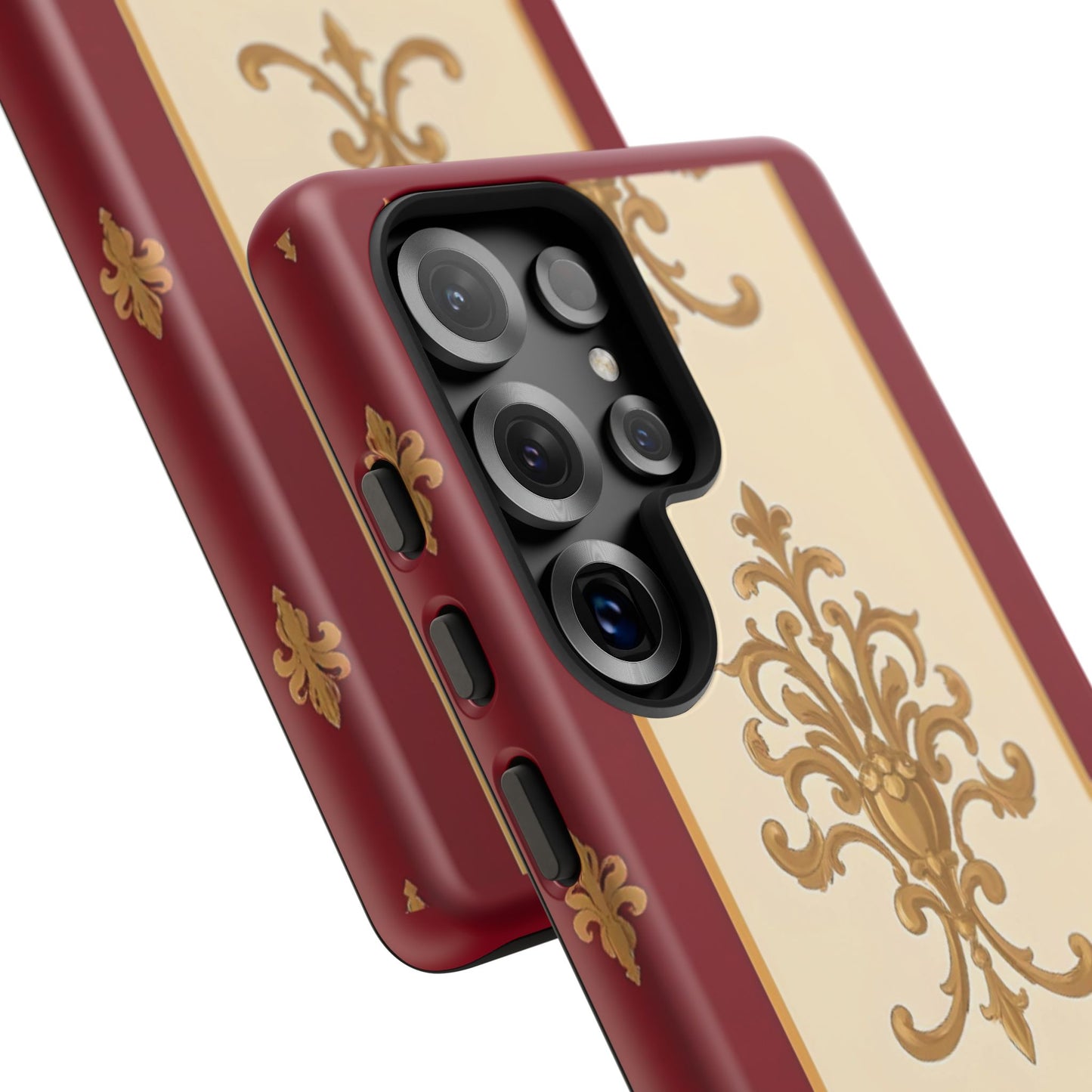 Elegant Floral Motif Phone Case - Tough Cases with Vintage Design - Dusk Red Striped Gold Damask