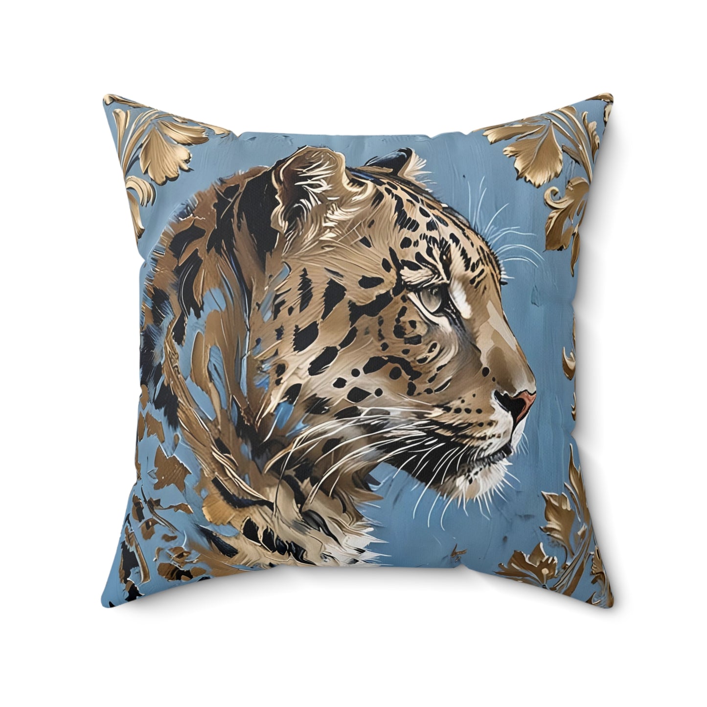 Elegant Leopard Print Square Pillow - Luxurious Home Decor - Powder Blue