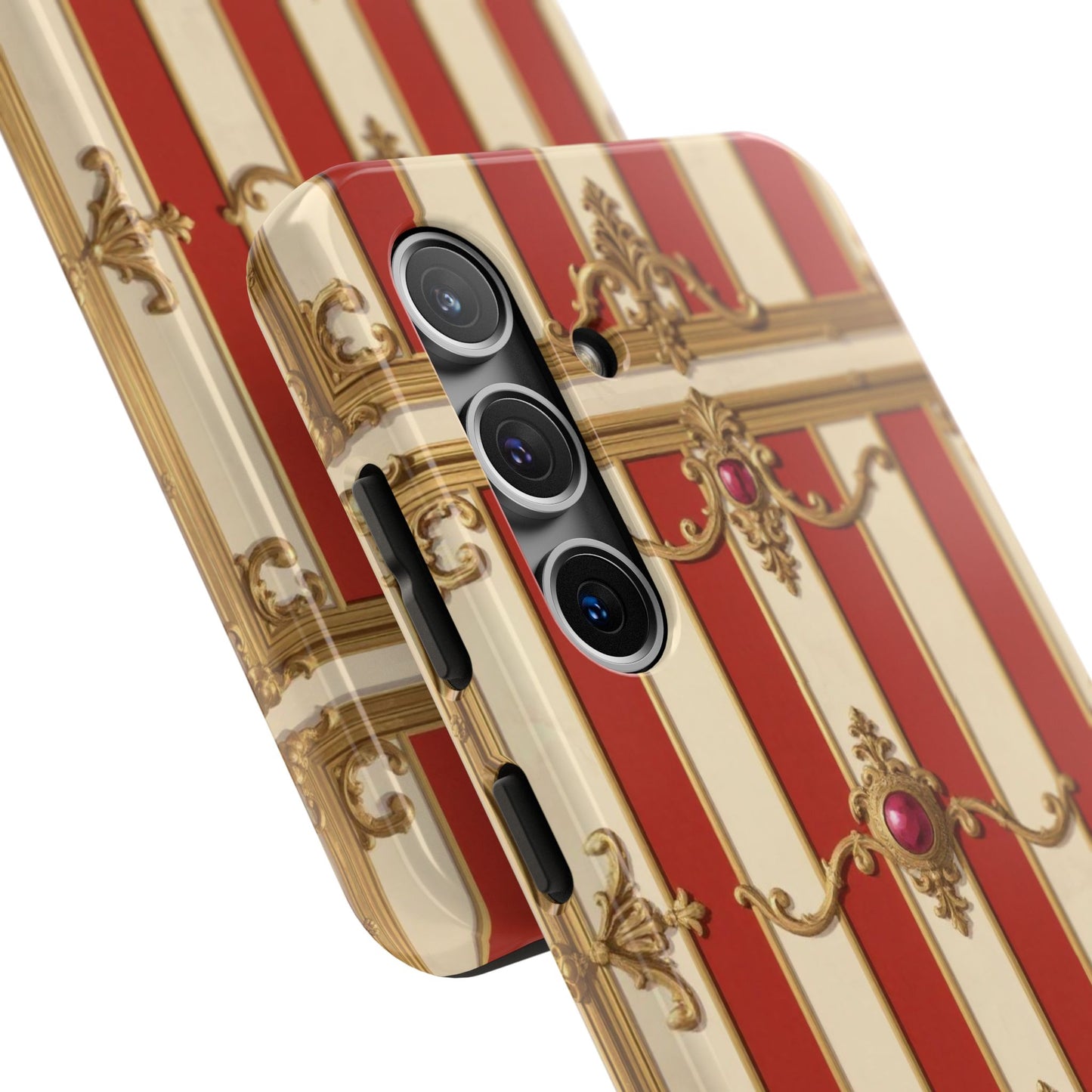 Elegant Alabaster & Dusk Orange Striped Baroque Tough Phone Case - Stylish Protection for Your Device
