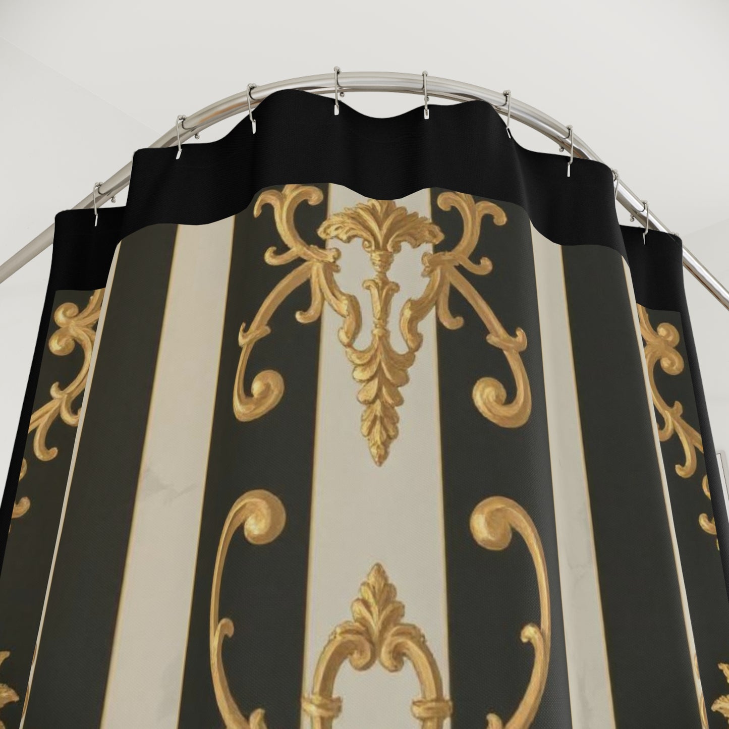 Elegant Black and Alabaster Striped Baroque Shower Curtains, Luxury Bathroom Decor, Modern Home Accents, Stylish Gift, Elegant Design