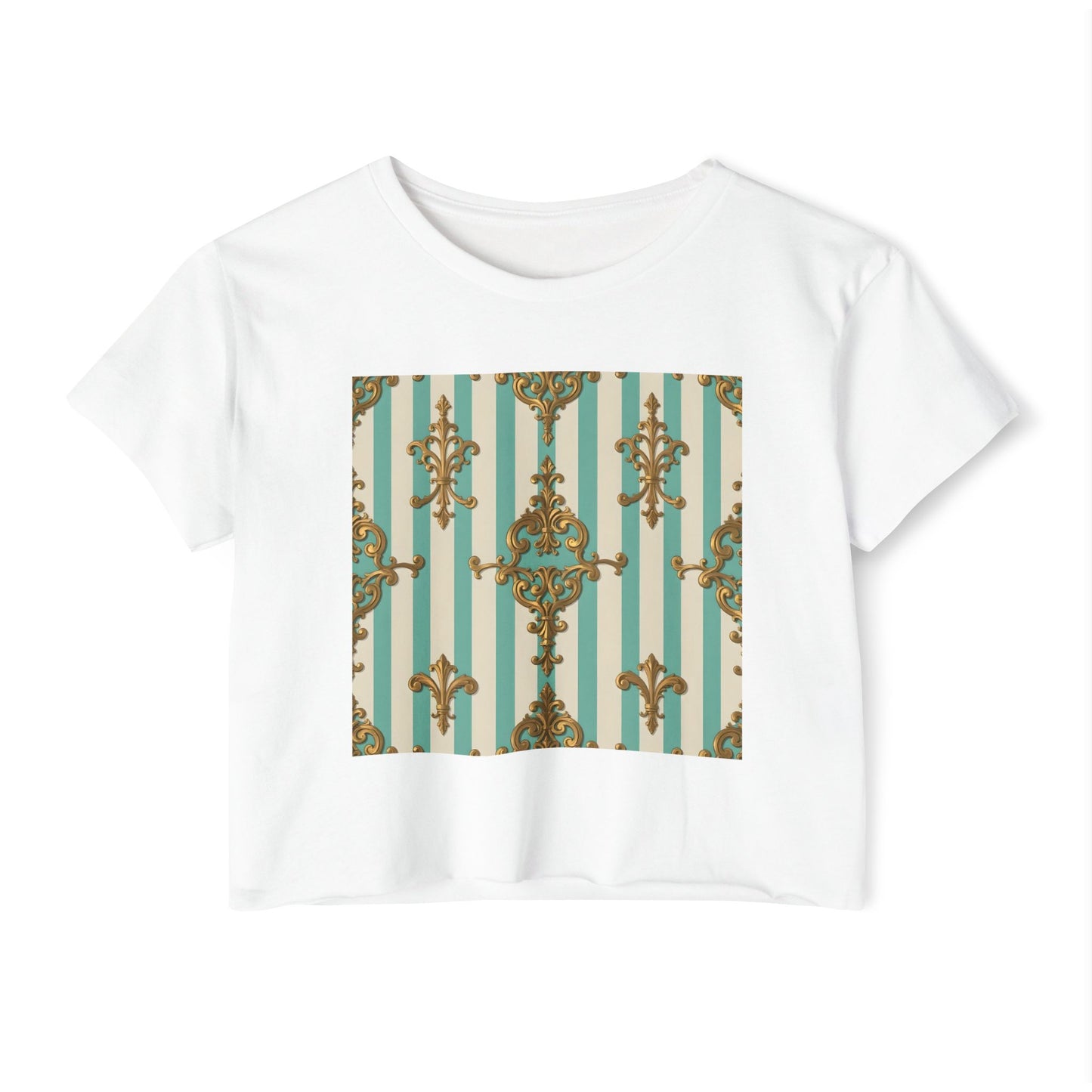 Boho Chic Women's Festival Crop Top - Trendy Summer Wear, Beach Party Fashion - Matte Green Striped Rococo