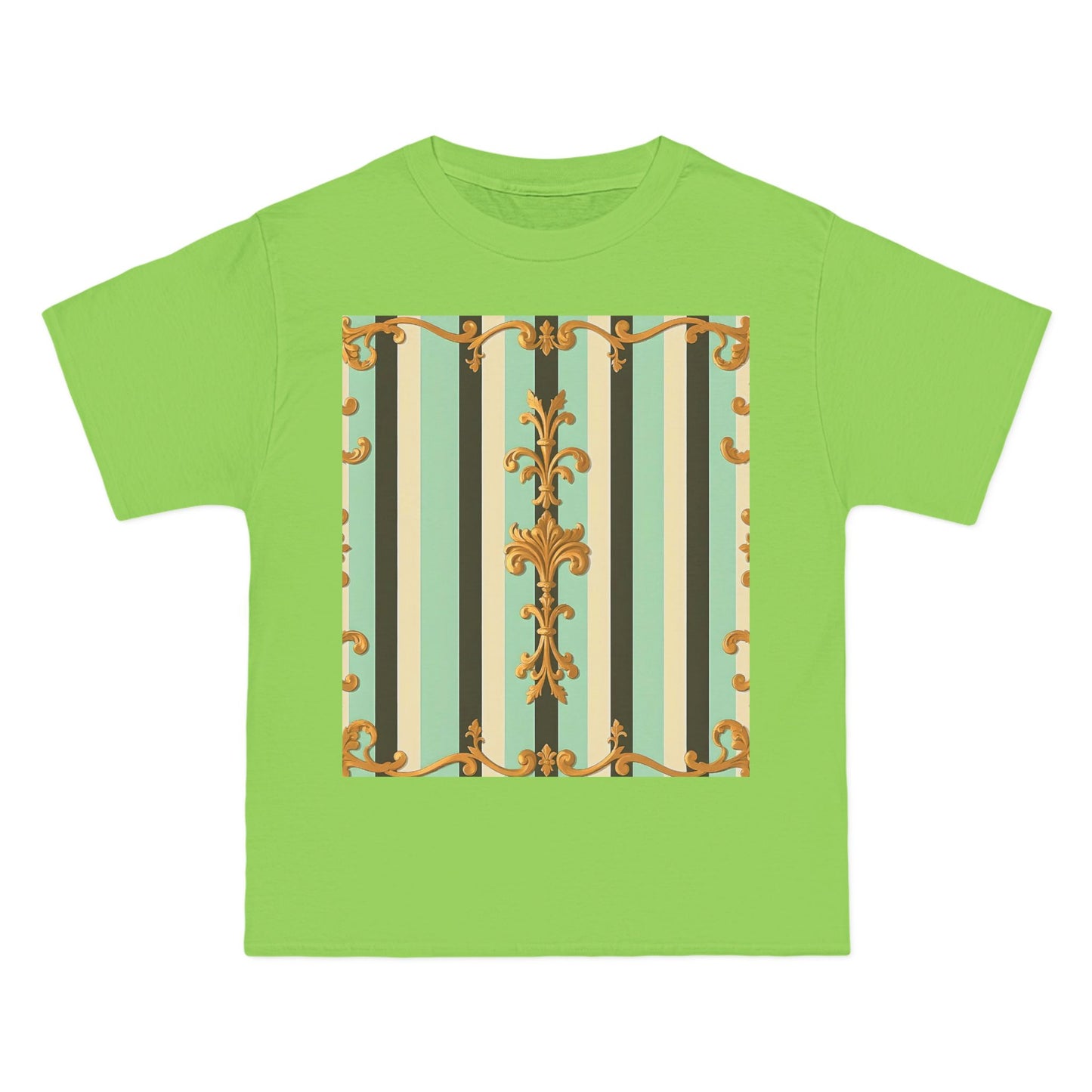 Vintage-Inspired Short-Sleeve T-Shirt, Casual Wear, Graphic Tee, Retro Style, Summer Fashion, Gift for Her - Black & Matte Mint Striped Rococo