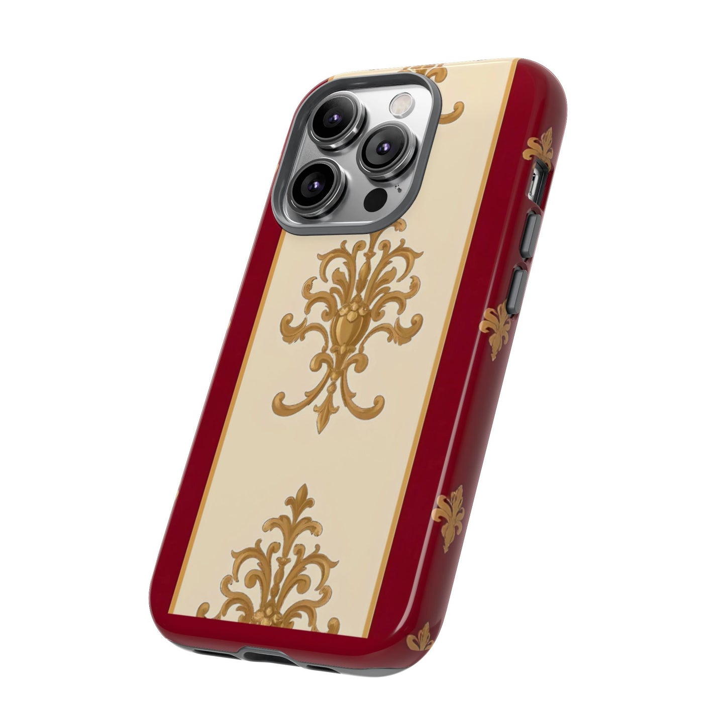 Elegant Floral Motif Phone Case - Tough Cases with Vintage Design - Dusk Red Striped Gold Damask