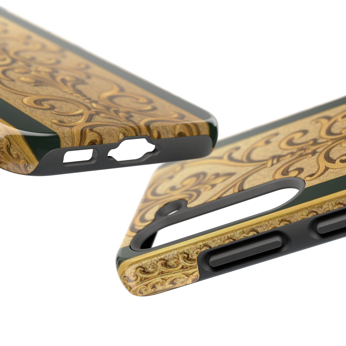 Elegant Teal Striped Gold Baroque Vintage Phone Case, Durable Cell Phone Cover, Floral Phone Protection, Personalized Gift Idea