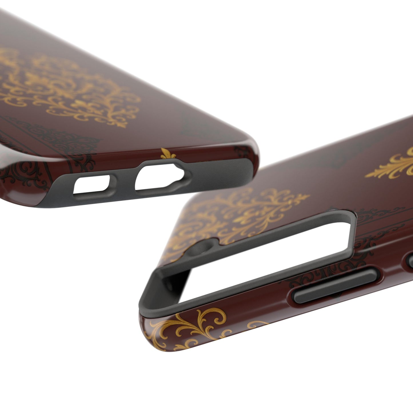 Dusk Burgundy-Black & Gold Baroque Tough Phone Case — Ornate Gold Baroque on Burgundy