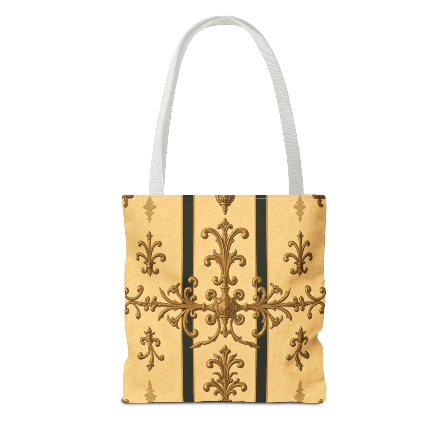 Elegant Baroque Pattern Tote Bag | Stylish Eco-friendly Shopping Bag, Beach Tote, Gift Bag, Daily Use - Matte Yellow Striped Antique Rococo