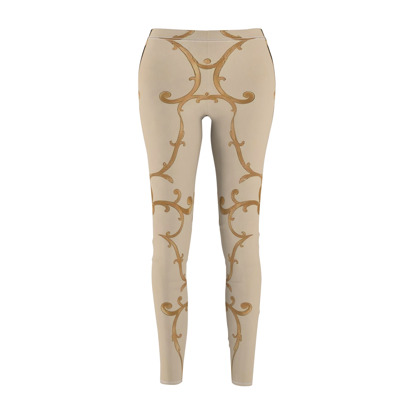 Chic Bohemian Women's Leggings, Fashion Leggings, Casual Athleisure, Stylish Workout Pants - Black & Beige Striped Damask