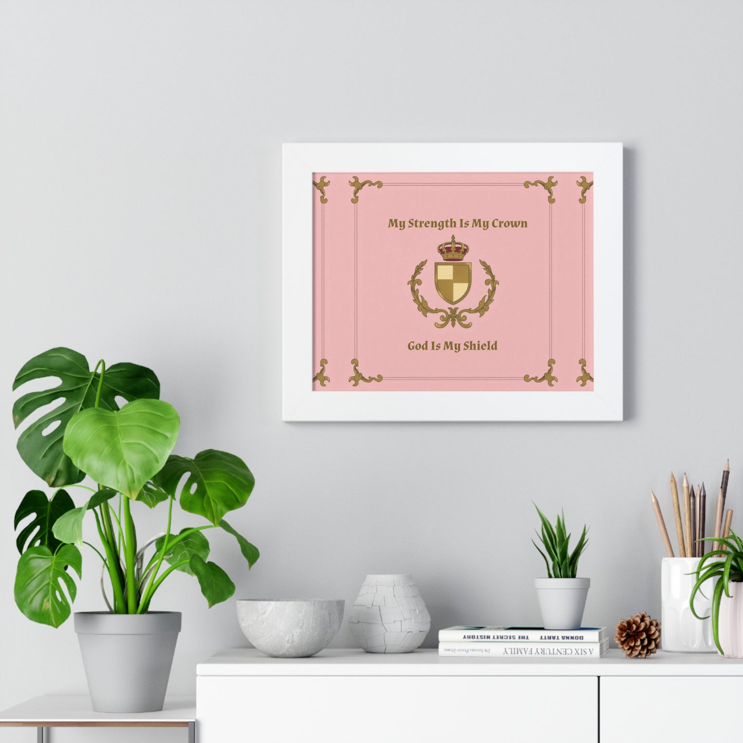 Crest & Crown Spiritual Quote Empowering Framed Poster, Inspirational Wall Art, Crown Design, Home Decor, Motivational Gift, Bible Verse Decoration