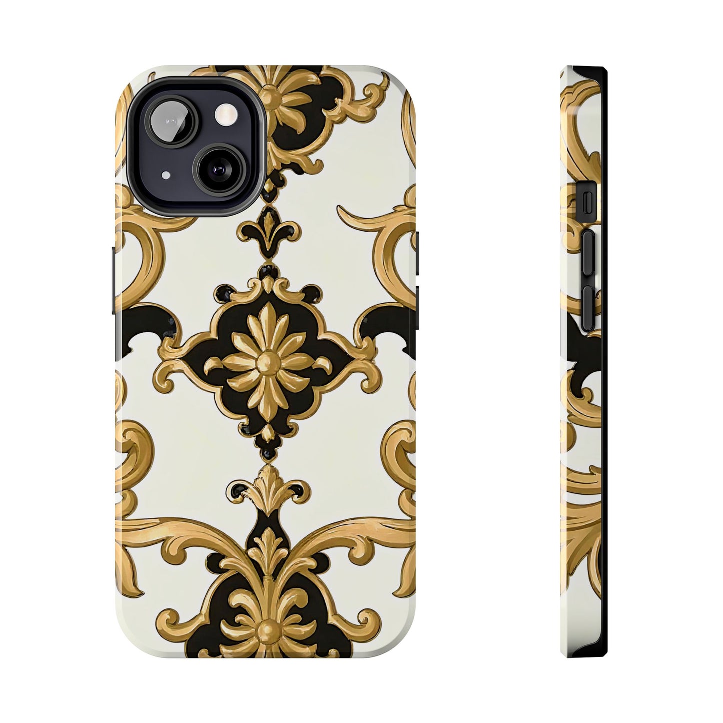 Elegant Floral Tough Phone Cases, Durable Phone Cover, Stylish Phone Accessories, Gift for Her, Chic Phone Cases - Black & Gold Rococo