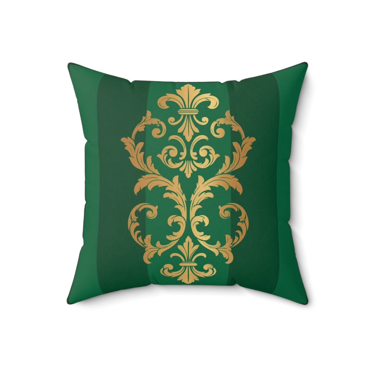 Green Striped Gold Baroque Faux Suede Pillow with Gold Baroque Damask Accent