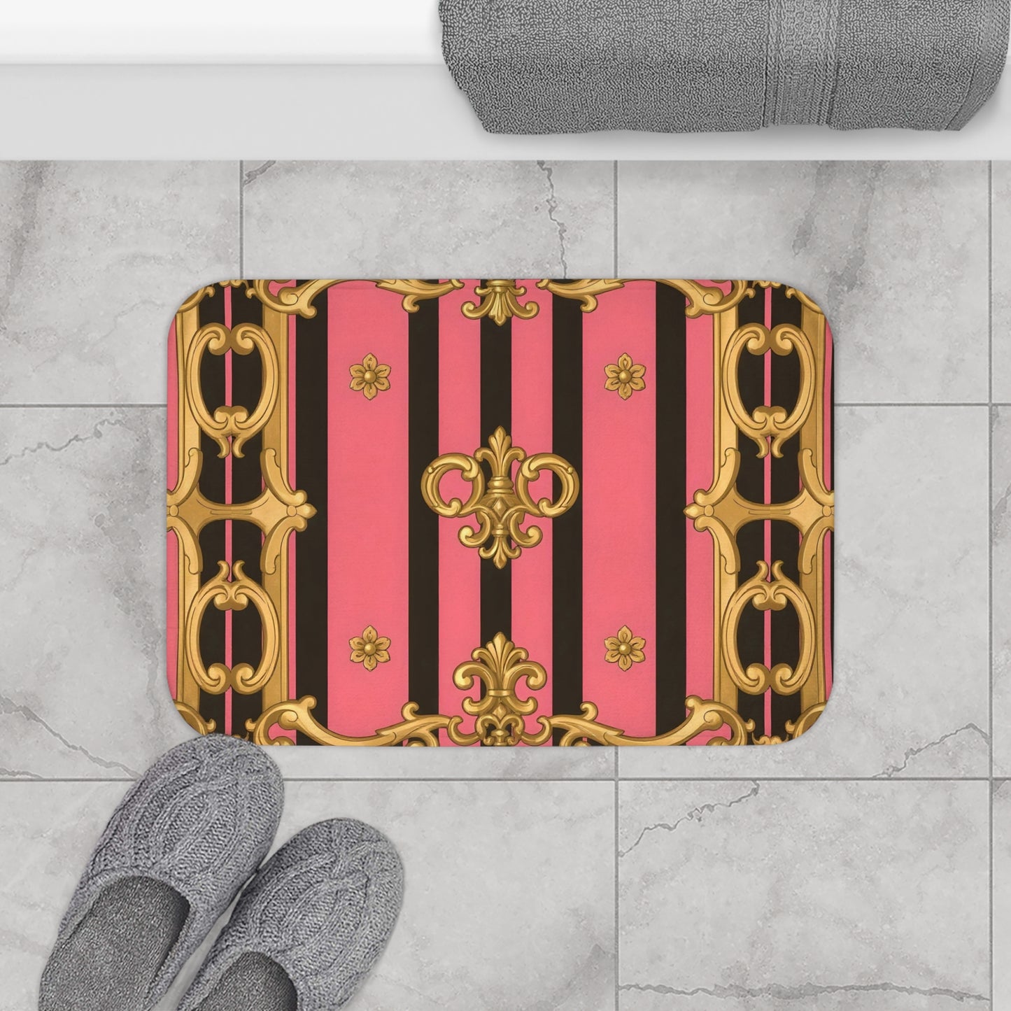 Elegant Pink and Gold Bath Mat, Luxurious Bathroom Décor, Stylish Home Accessory, Perfect for Gifting, Fashionable Décor Idea