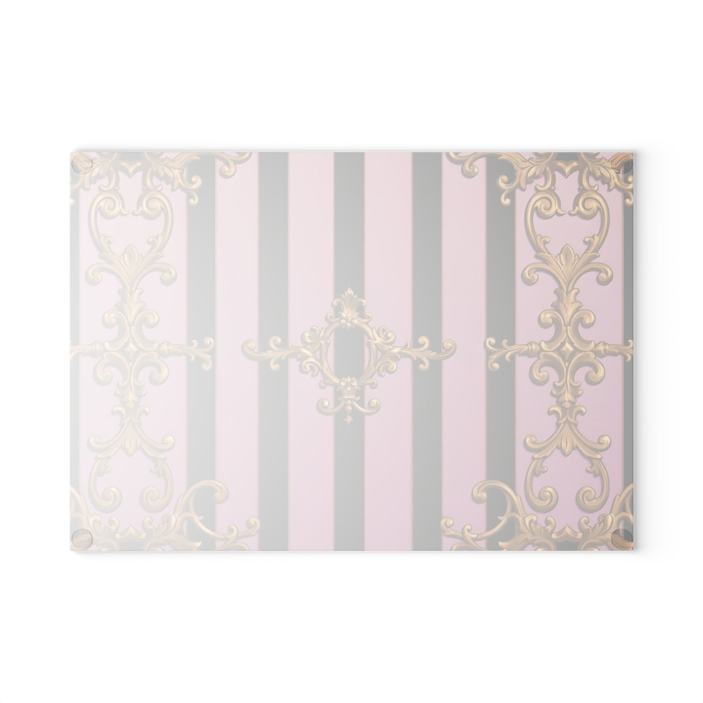 Luxurious Glass Cutting Board, Elegant Kitchen Decor, Wedding Gift, Cooking Accessory - Matte Lavender & Black Striped Gold Baroque