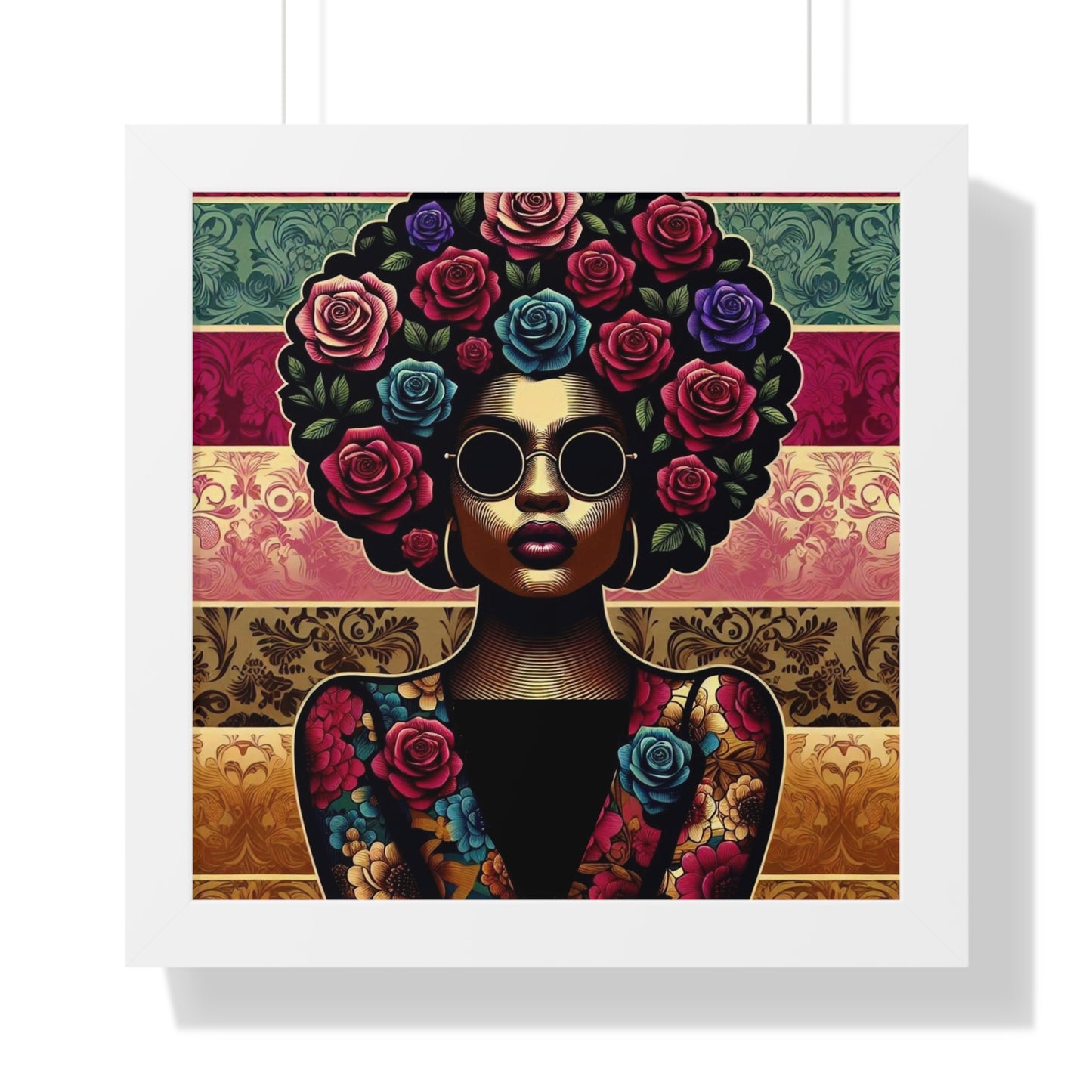 Vertical Poster Lady In Damask & Roses Wall Art