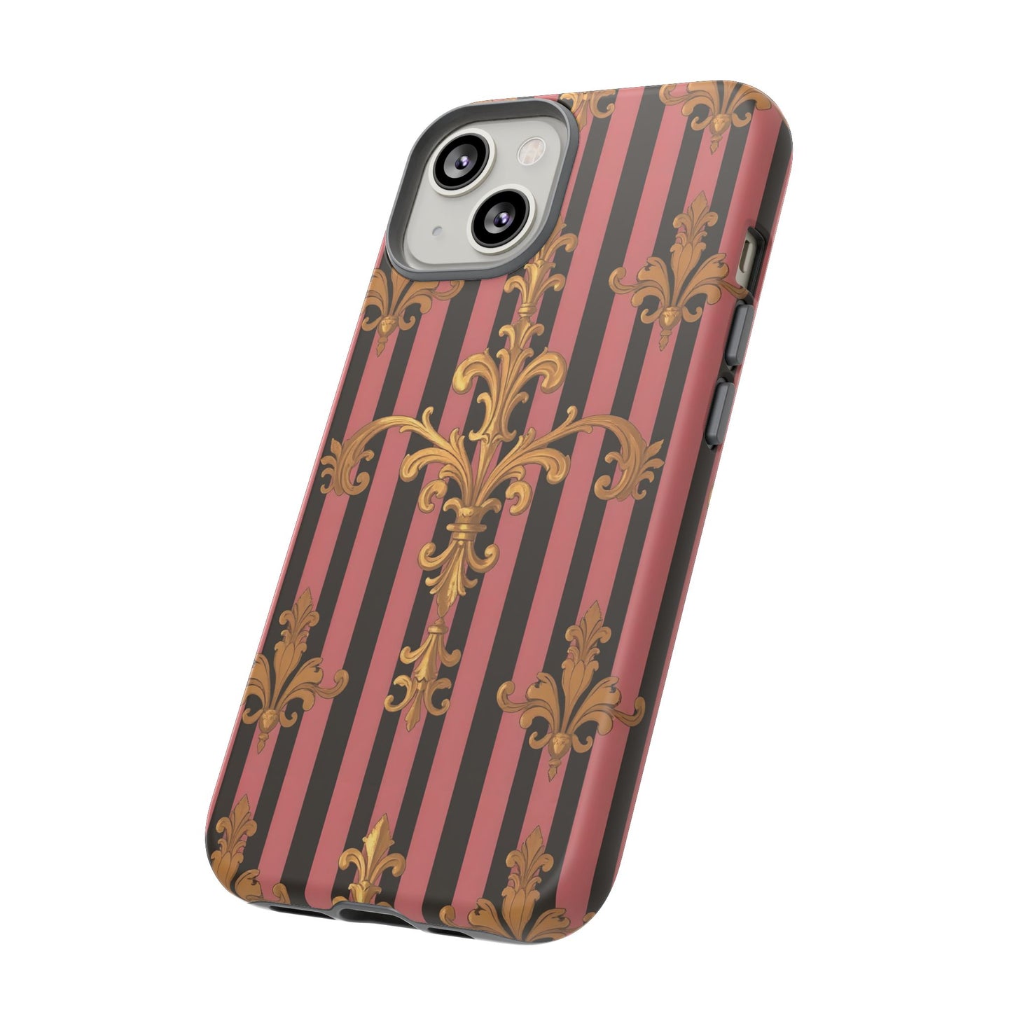 Elegant Floral Motif Phone Case - Tough Cases with Vintage Design - Mauve Striped Gold Damask