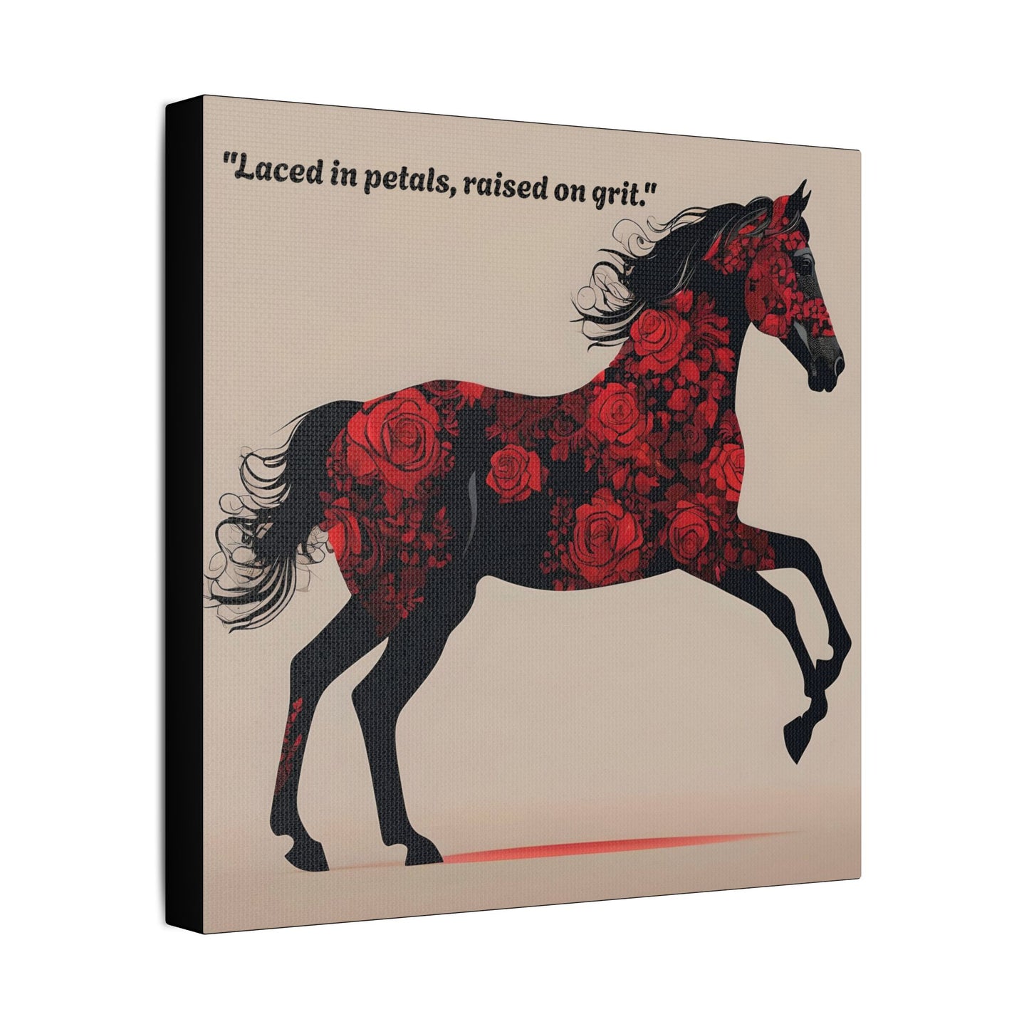 Art Print Canvas, Wall Decor, Satin Stretched Canvas, Equestrian Art, Office Decor, Home Decor - "Laced in petals"