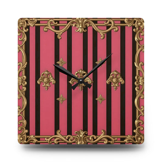 Elegant Vintage Pink Acrylic Wall Clock, Decorative Timepiece, Home Decor, Wall Art, Gift for Her, Chic Office Accessory - Pink Striped Gold Rococo