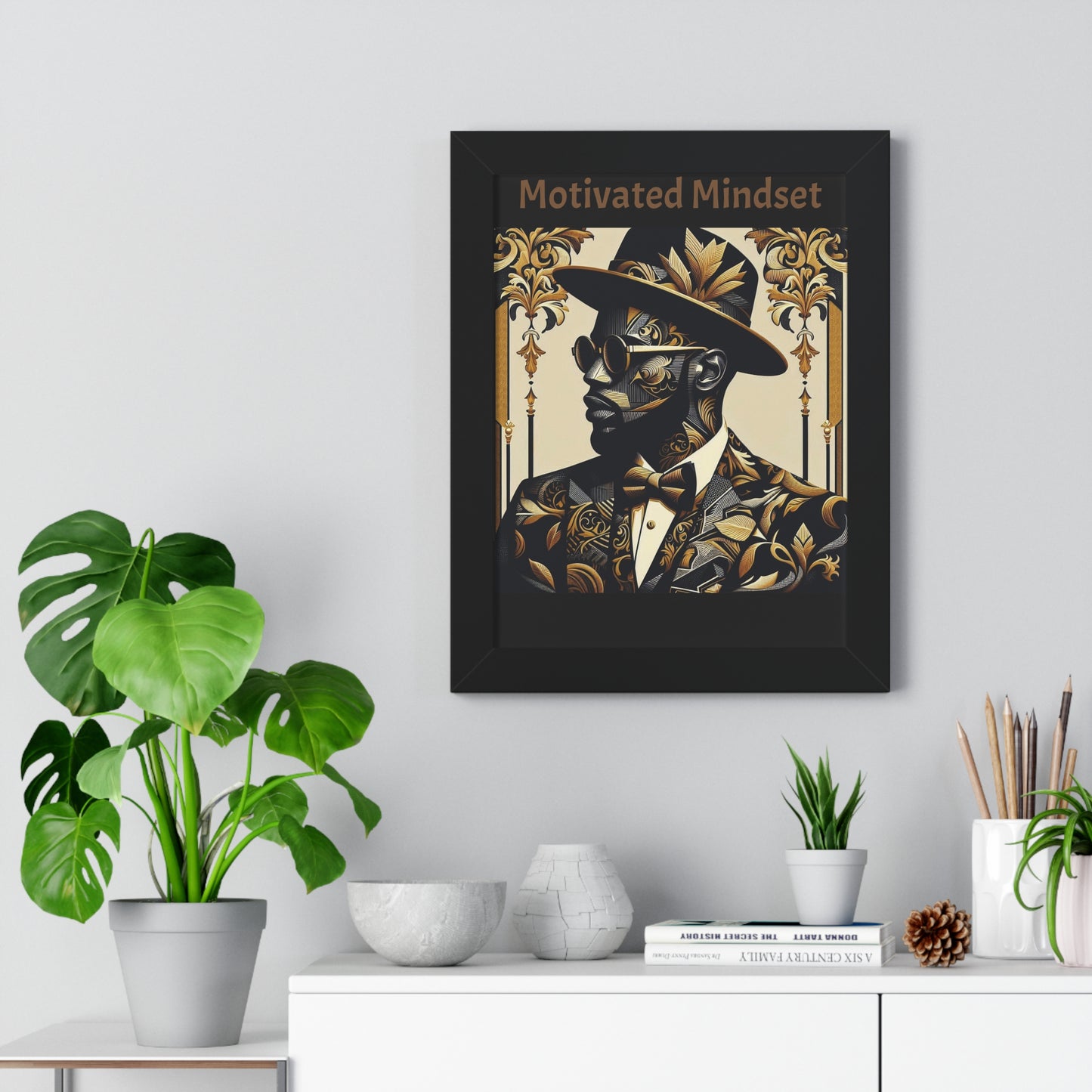 Motivated Mindset Framed Vertical Poster | Inspirational Wall Art, Office Decor, Motivational Gift, Home Decor, Black Art