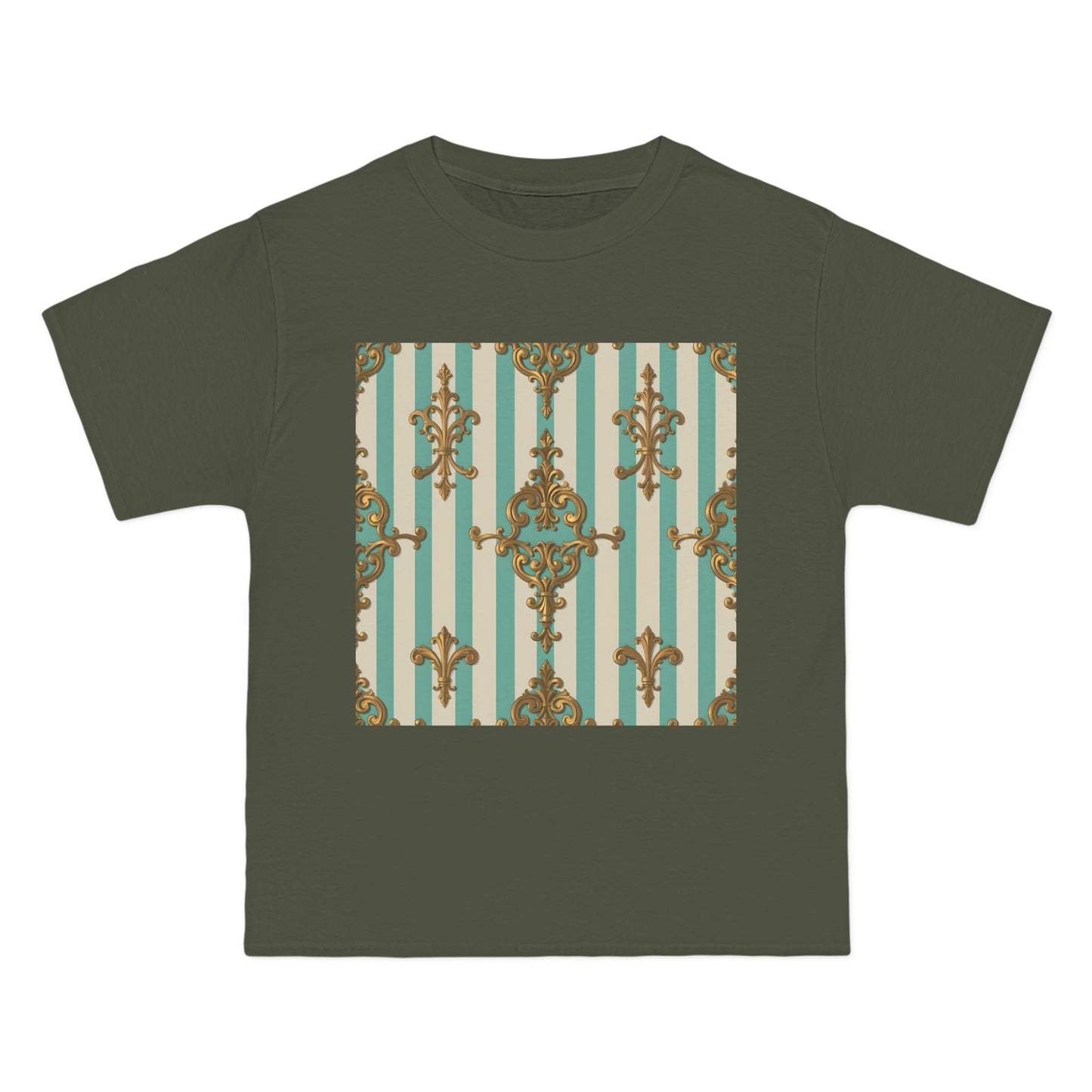 Elegant Patterned Short-Sleeve T-Shirt, Fashion Tee, Casual Wear, Gift for Her, Summer Style, Unique Design - Matte Green Striped Rococo