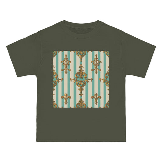 Elegant Patterned Short-Sleeve T-Shirt, Fashion Tee, Casual Wear, Gift for Her, Summer Style, Unique Design - Matte Green Striped Rococo