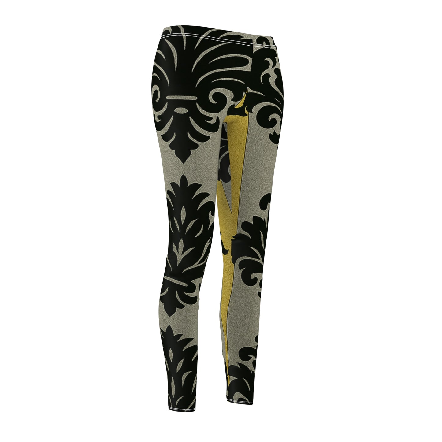 Chic Women's AOP Leggings | Stylish Casual Wear, Fitness, Yoga, Everyday Comfort - Silver & Gold Striped Black Baroque