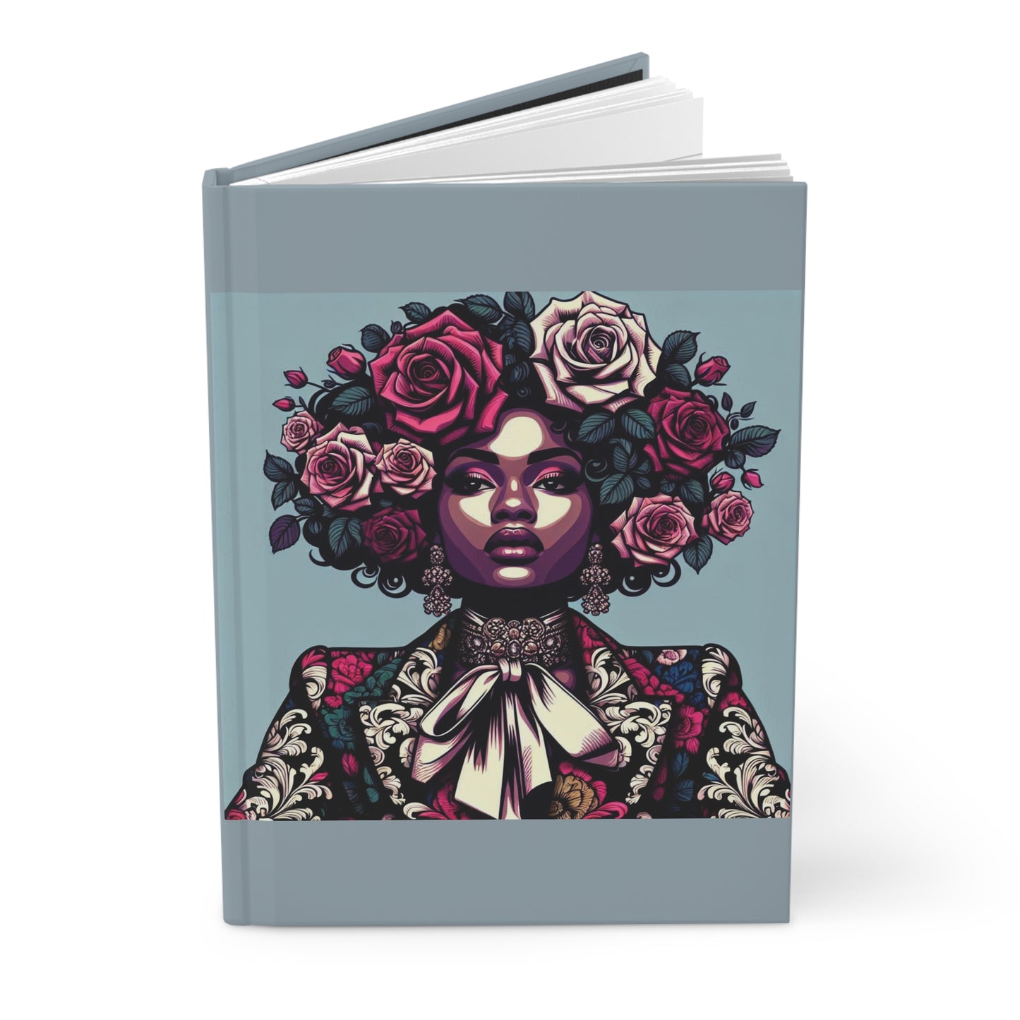 Elegant Hardcover Journal - Stylish Writing Notebook - Lady In Damask Suit & Roses Design