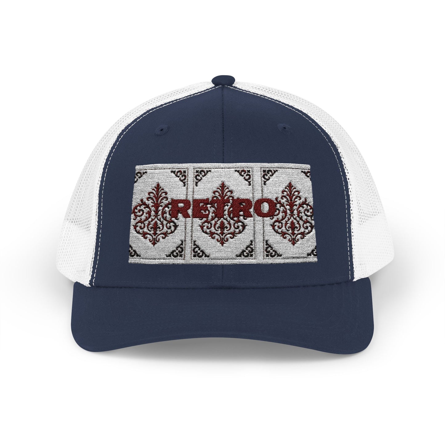 Retro Baroque Trucker Cap — Almond Beige & Brown Snapback