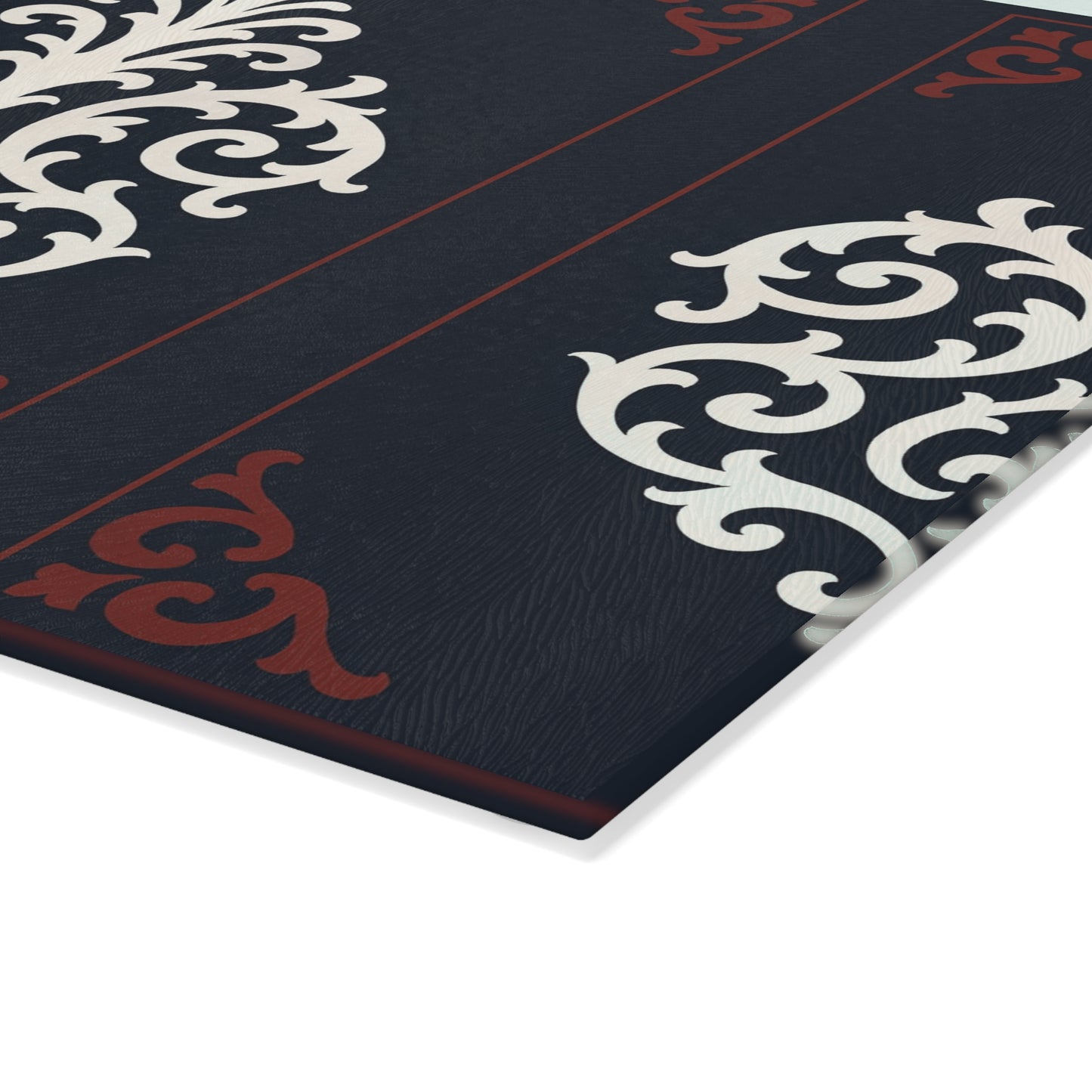 Dusk Blue-Maroon & White Baroque Glass Cutting Board – Elegant Blue & White Kitchen Trivet