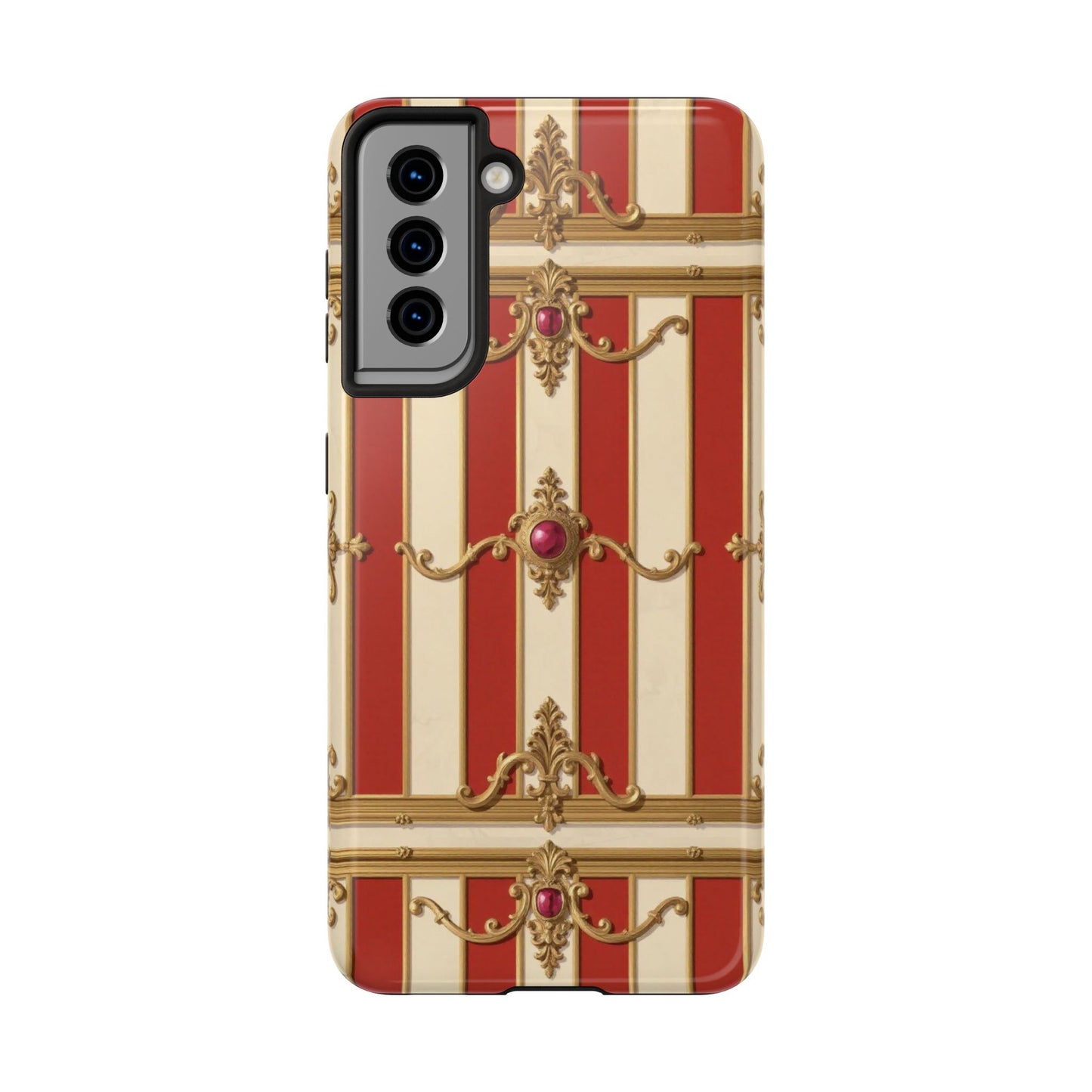 Elegant Alabaster & Dusk Orange Striped Baroque Tough Phone Case - Stylish Protection for Your Device