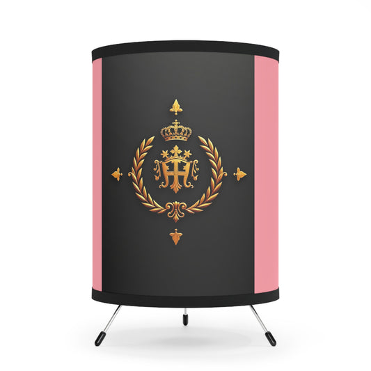 Elegant Tripod Lamp - Vintage Regal Design, Home Decor, Mood Lighting, Gifts for Her, Bedroom Accent - Pink Striped Gold Crest