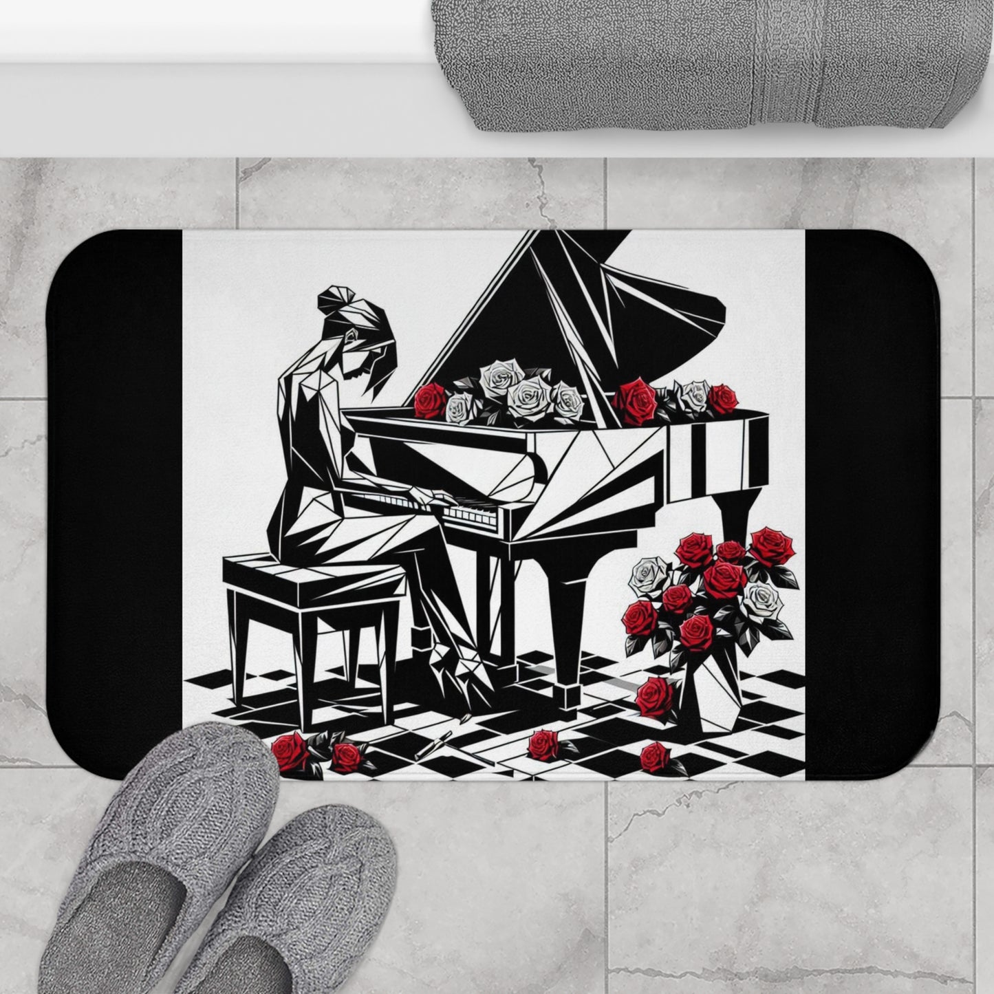 Elegant Piano Roses Bath Mat - Stylish Bathroom Decor