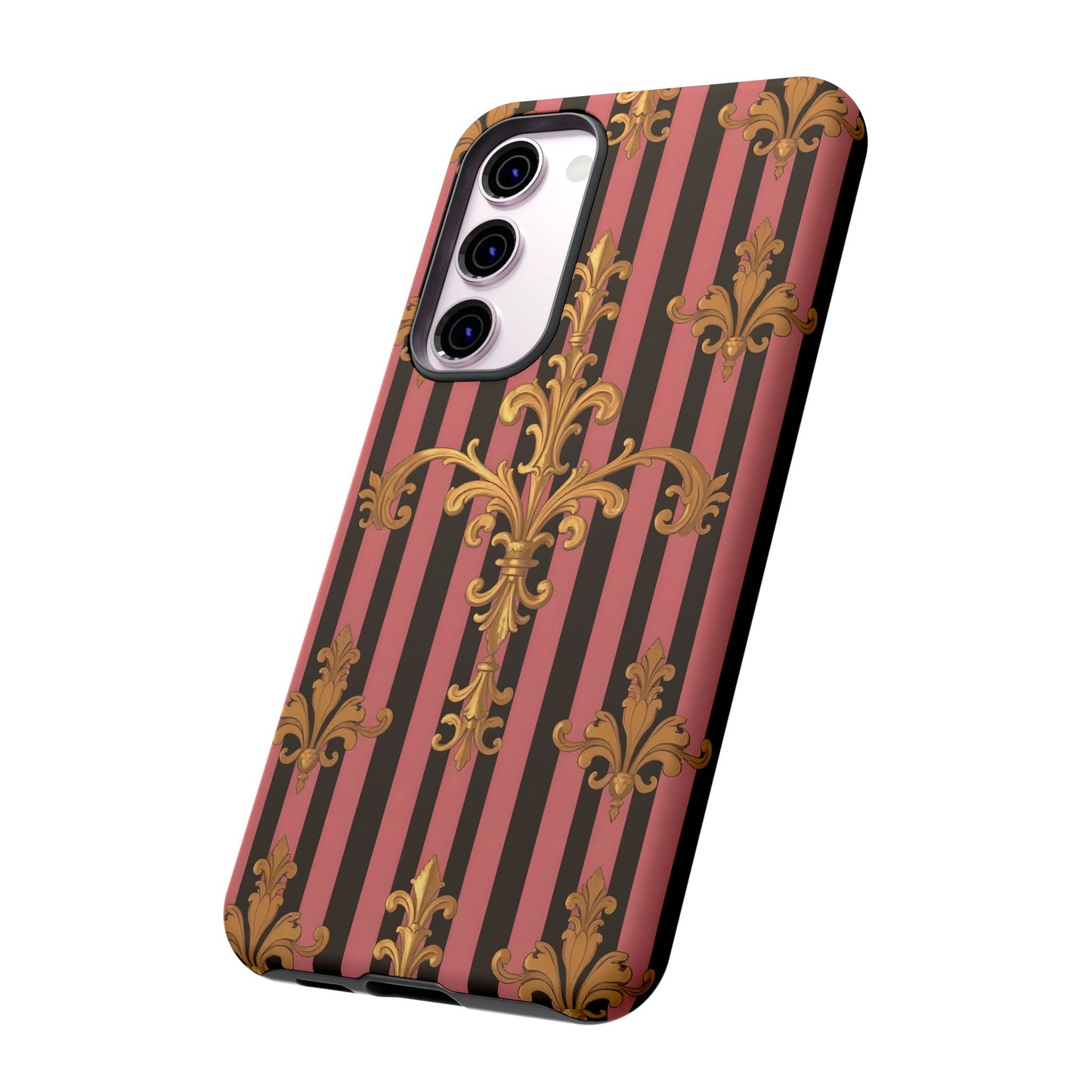Elegant Floral Motif Phone Case - Tough Cases with Vintage Design - Mauve Striped Gold Damask