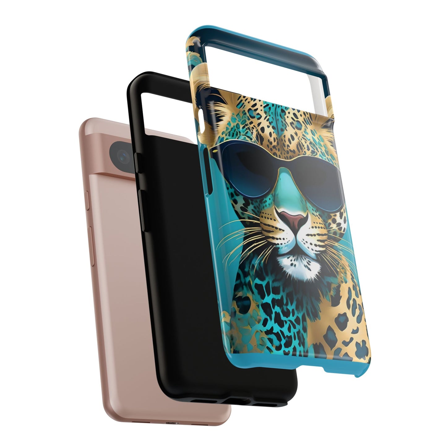 Phone Case - Aqua & Gold Leopard In Sunglasses Design