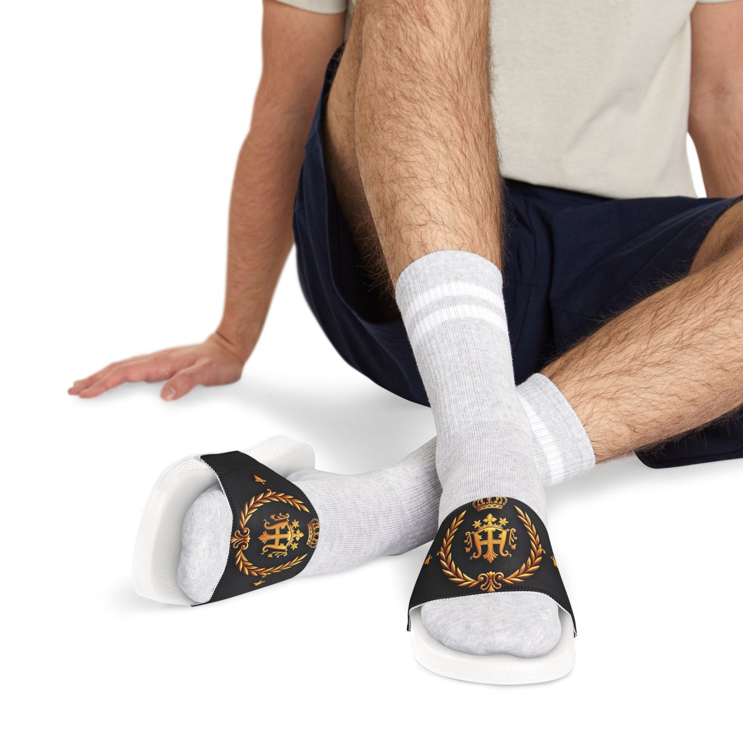 Men's Removable-Strap Sandals with Graphic Design, Casual Footwear, Comfortable Summer Slides, Beach or Pool Essentials - Gold Crest