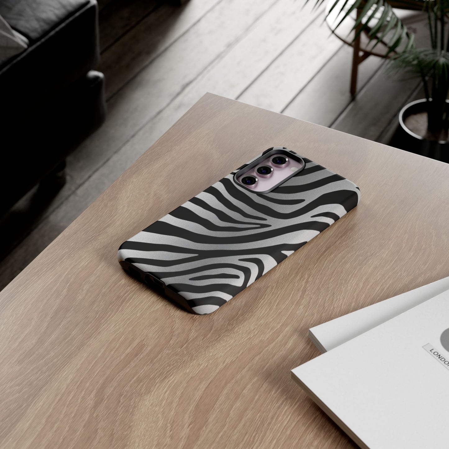 Zebra Print Tough Phone Case - Silver