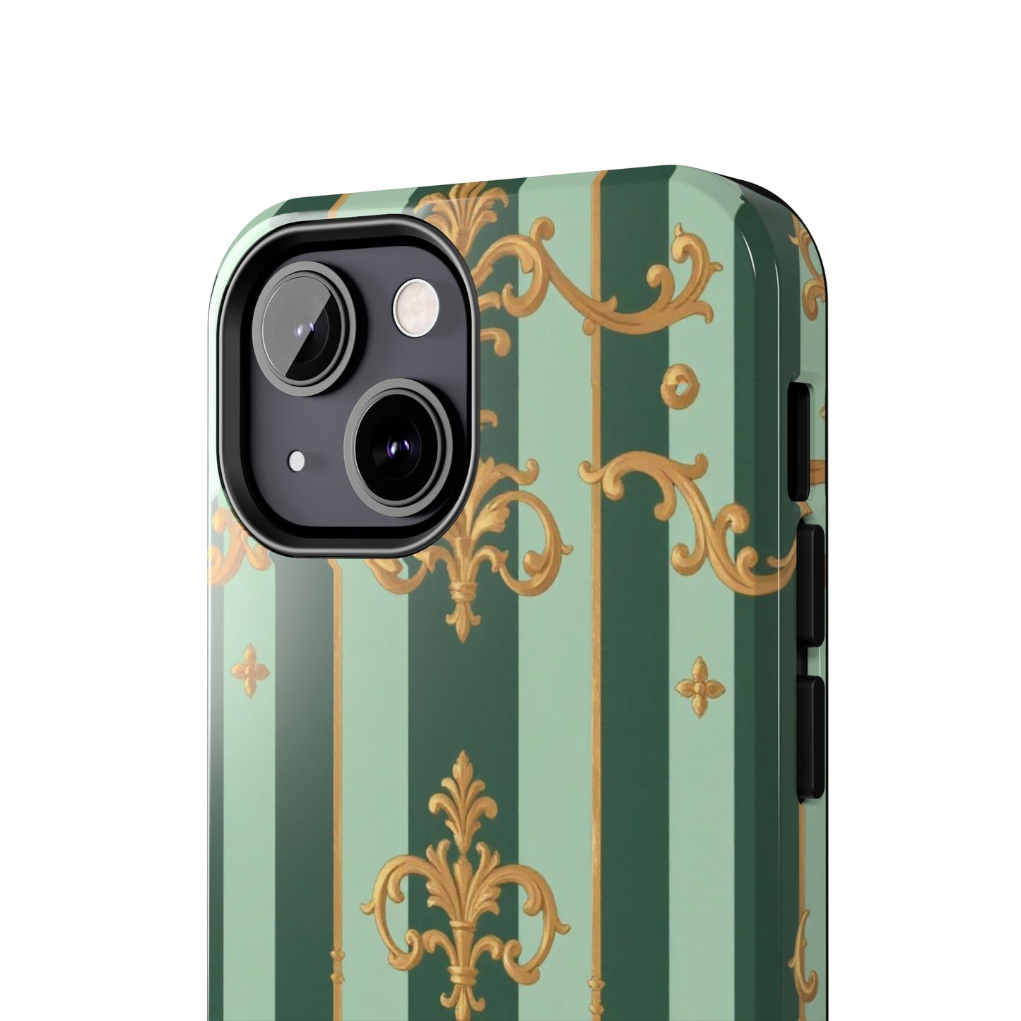 Elegant Floral Tough Phone Cases | Stylish Phone Protection, Gift for Her, Trendy Accessory, Unique Decor - Mint Green & Teal Striped Gold Baroque