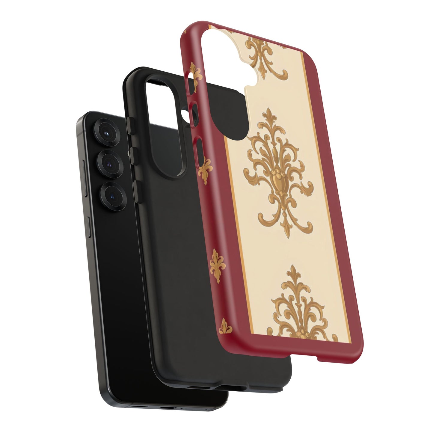 Elegant Floral Motif Phone Case - Tough Cases with Vintage Design - Dusk Red Striped Gold Damask