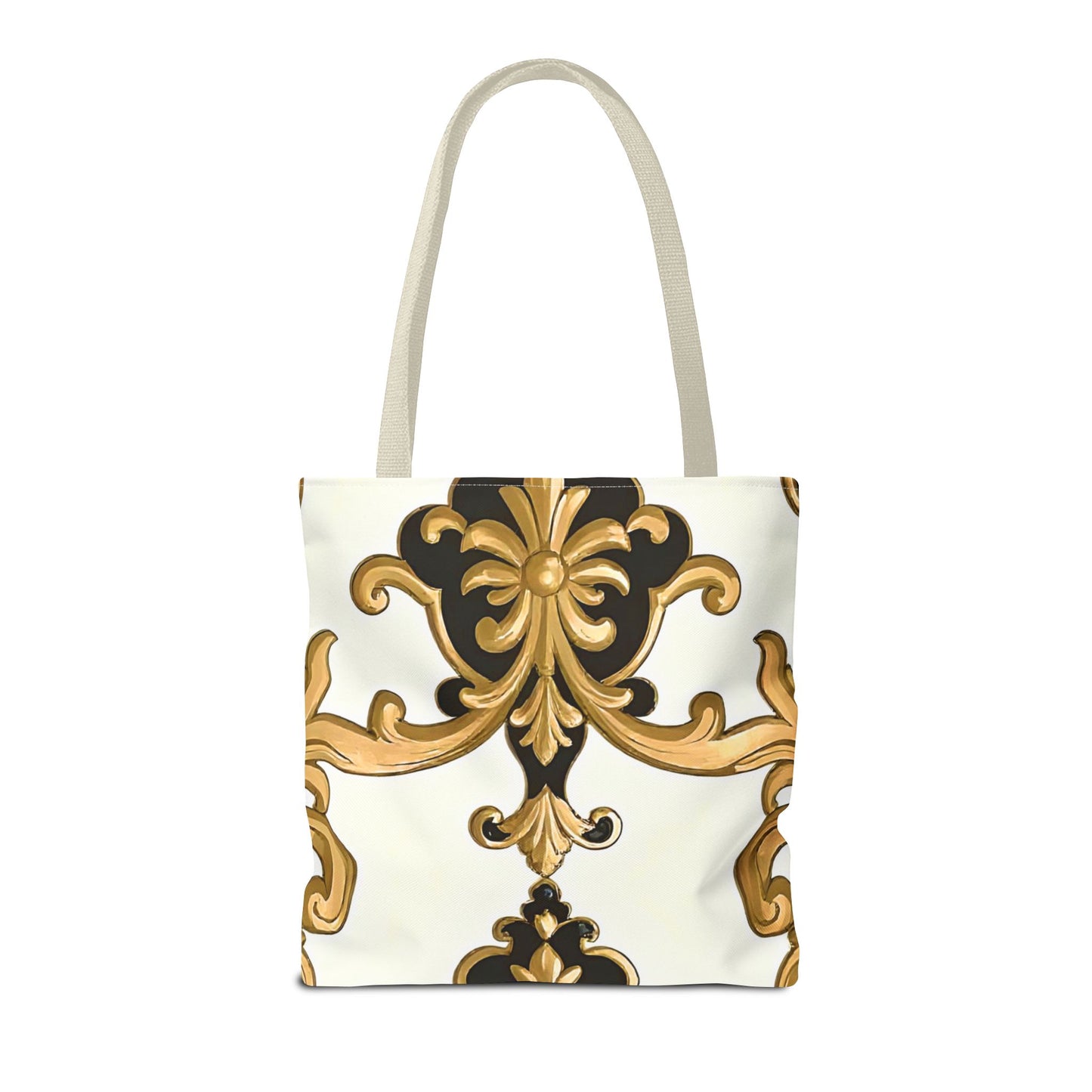 Elegant Floral Tote Bag | Stylish Reusable Bag for Everyday Use, Gift for Her, Shopping, Beach, Travel, Eco-Friendly - Black & Gold Rococo