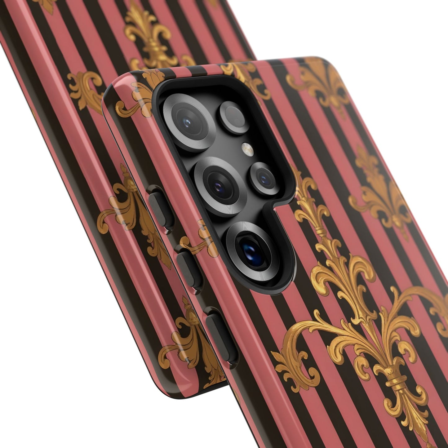 Elegant Floral Motif Phone Case - Tough Cases with Vintage Design - Mauve Striped Gold Damask