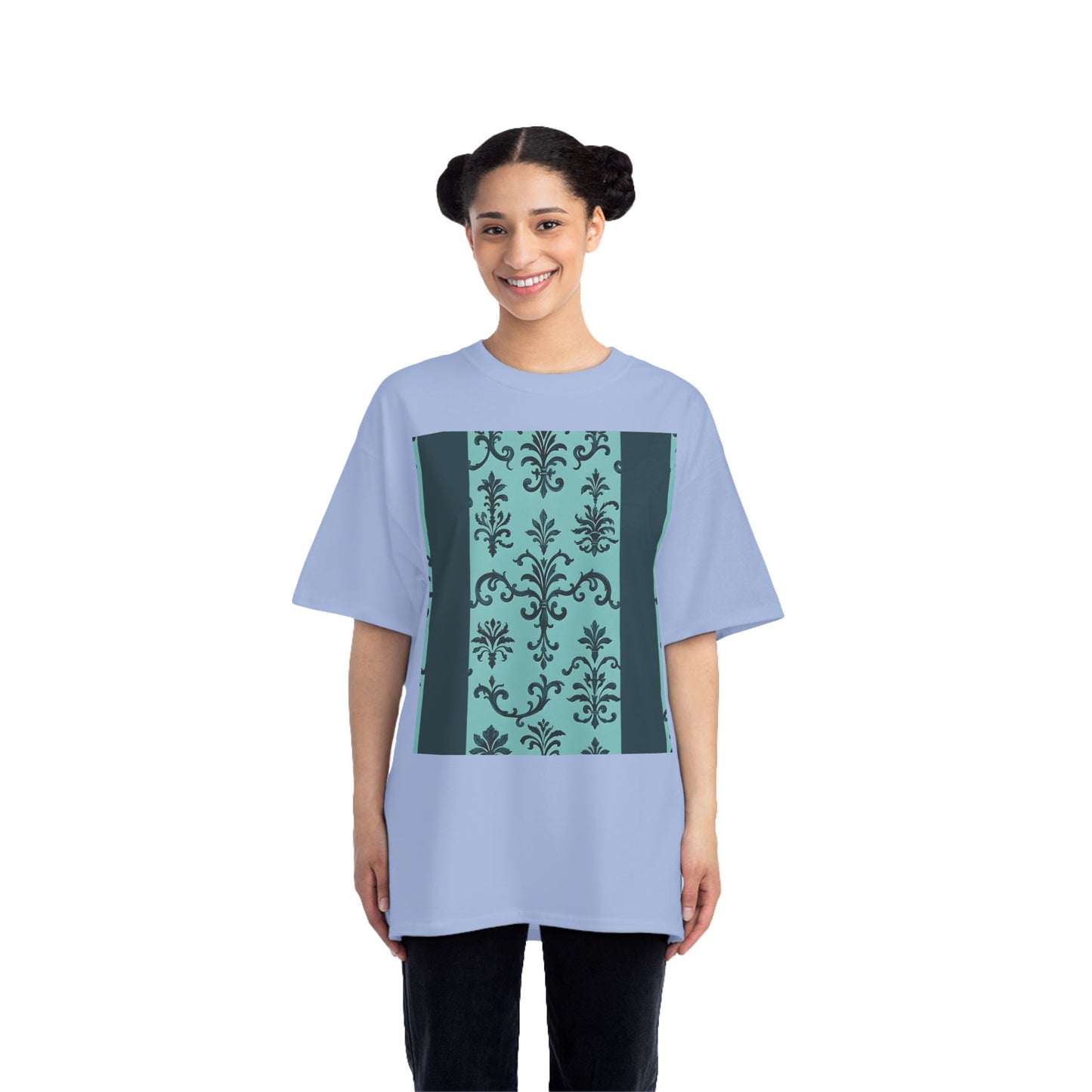 Elegant Floral T-Shirt - Vintage Design, Casual Wear, Gift for Her, Summer Fashion, Stylish Tee - Teal Striped Rococo