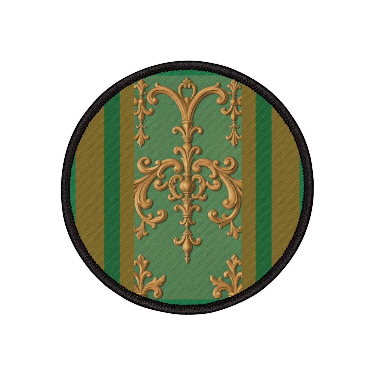 Vintage Floral Iron-On Patches | DIY Crafts, Upcycled Fashion, Jacket Embellishments, Gift for Crafters - Olive Green Striped Rococo