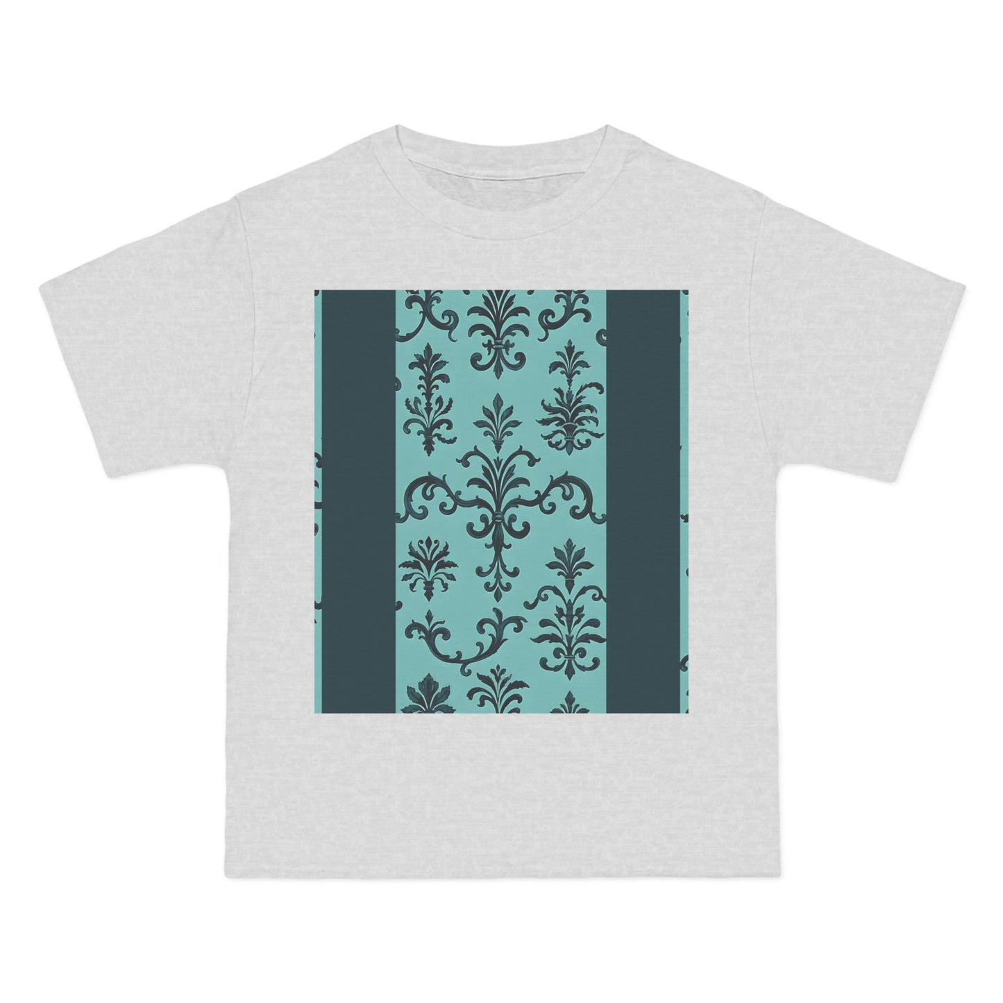 Elegant Floral T-Shirt - Vintage Design, Casual Wear, Gift for Her, Summer Fashion, Stylish Tee - Teal Striped Rococo