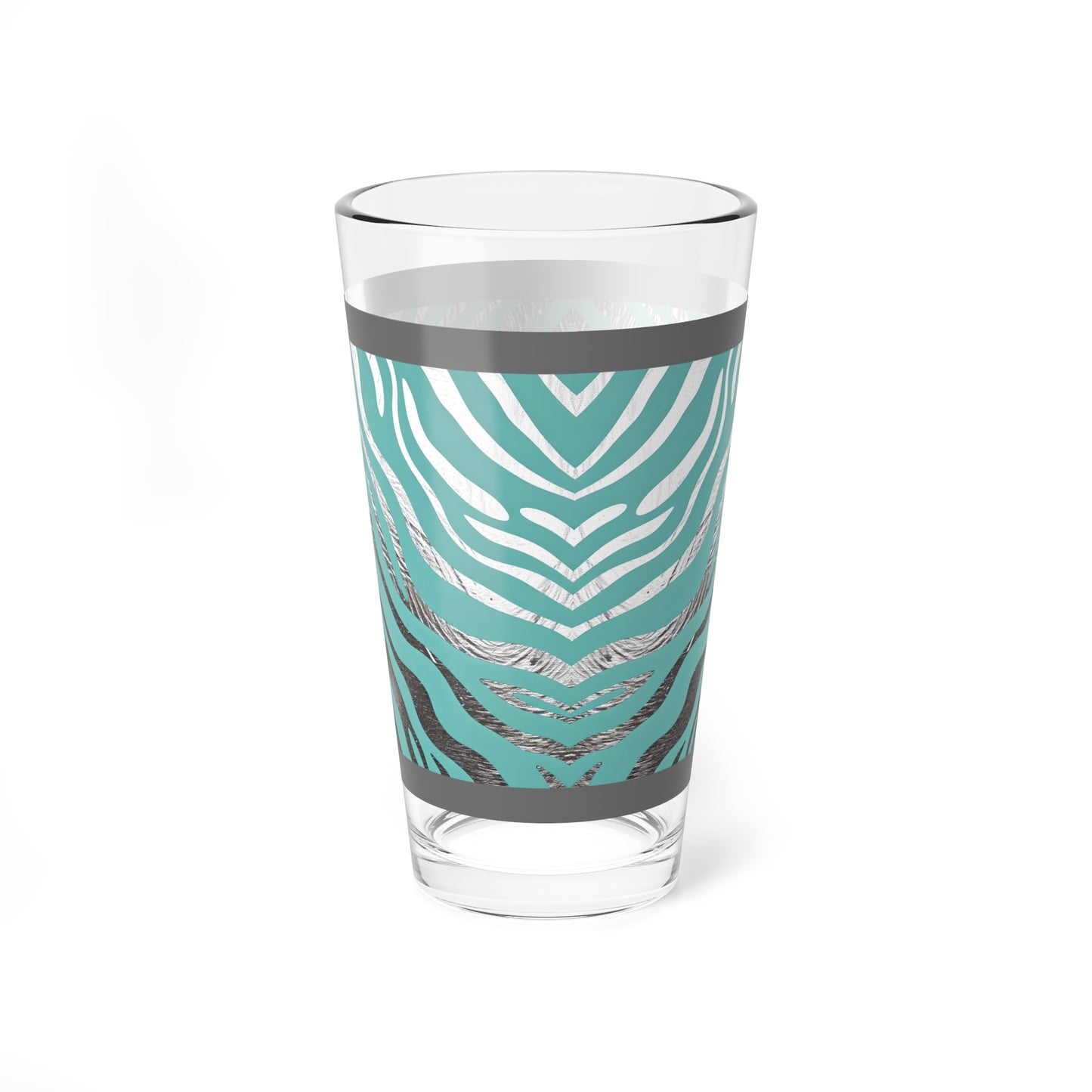 Stylish Zebra Print Mixing Glass - 16oz Cocktail and Beverage Tumbler - Aqua Zebra Print