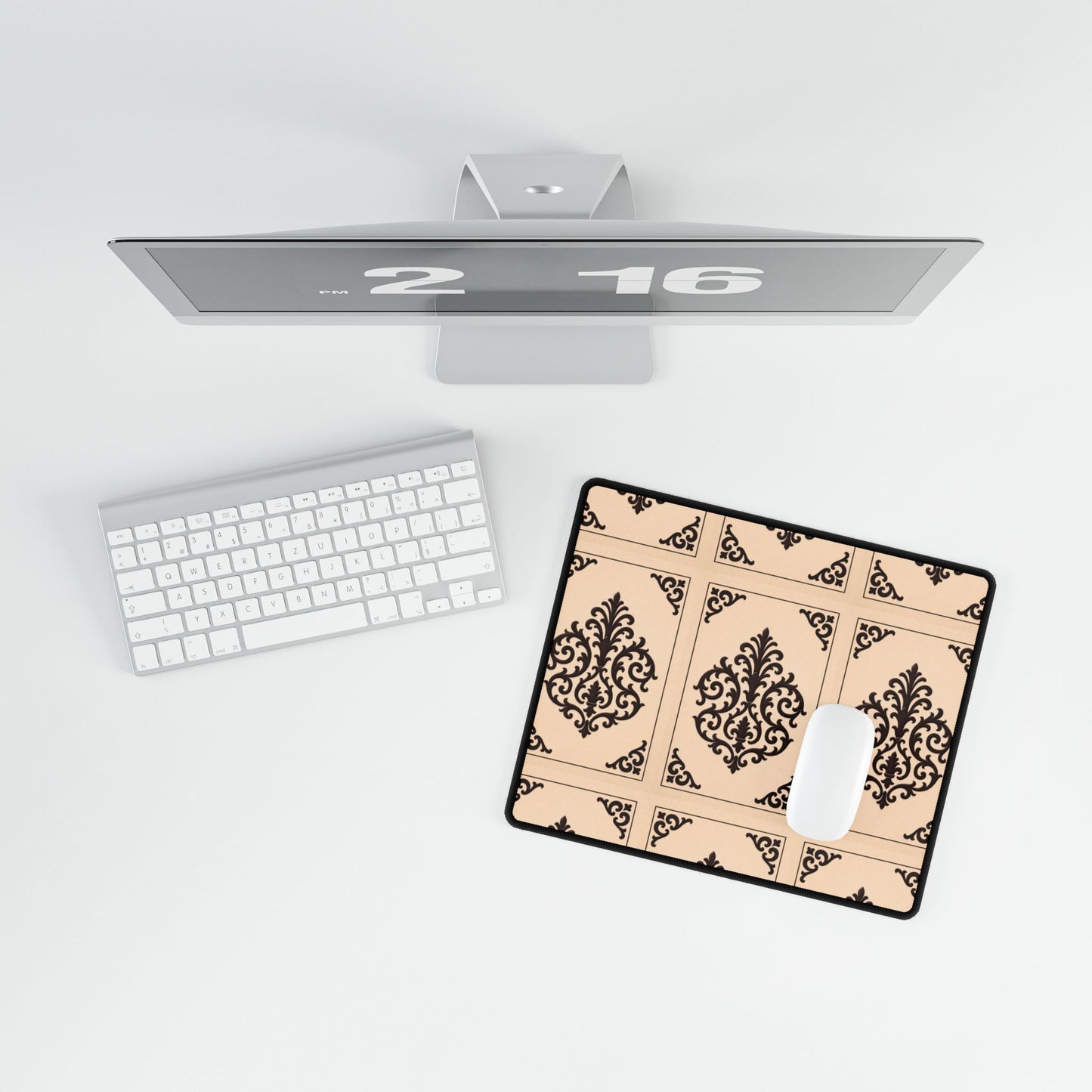 Almond-Beige & Brown Baroque Desk Mat – Elegant Beige & Brown Office Mousepad