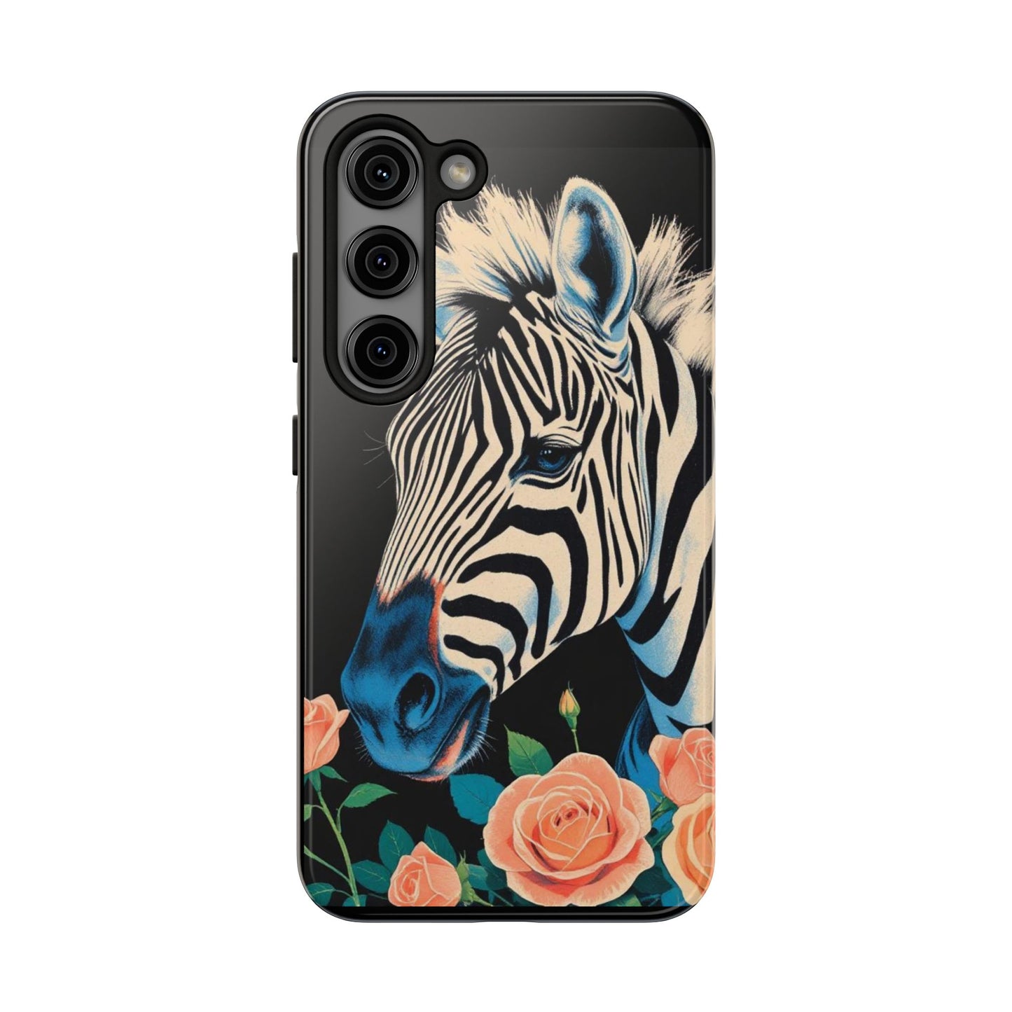 Zebra Tough Phone Case - Trendy Floral Design for Animal Lovers - Blue Zebra & Roses