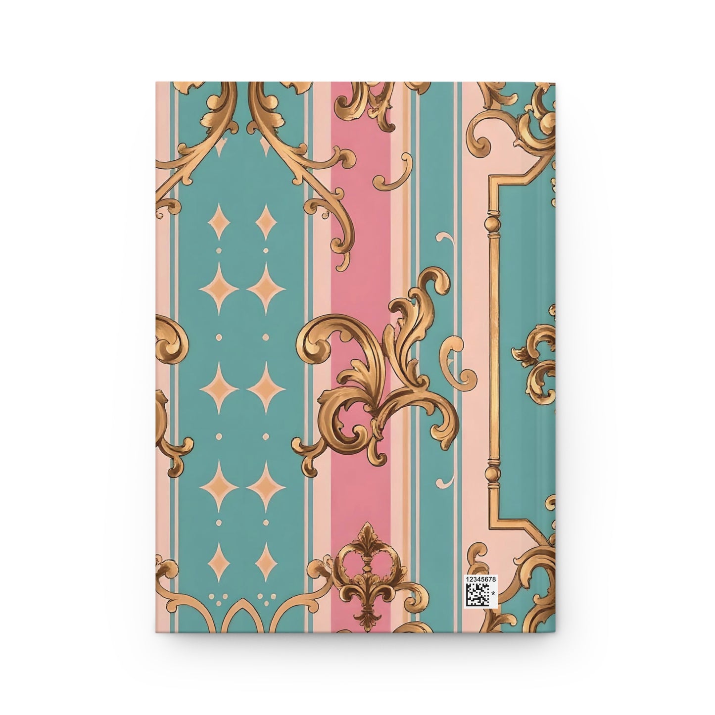 Elegant Vintage Hardcover Journal, Stylish Notebook, Luxe Writing Journal, Gift for Writers - Pink & Matte Turquoise Striped Rococo