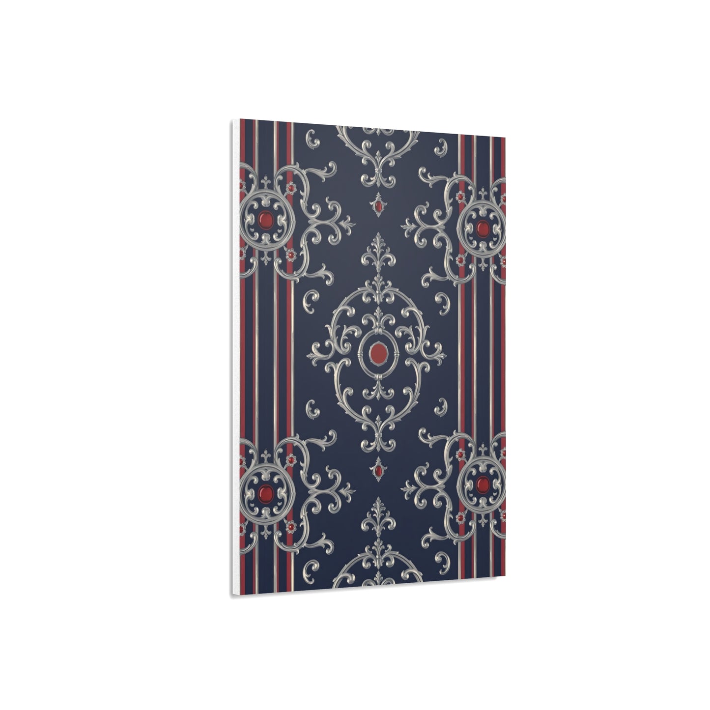 Elegant Foam Board Decor, Nautical Wall Art, Framed Print Alternative, Home Office Wall Accent, Gift for Him/Her - Blue & Red Striped Silver Baroque