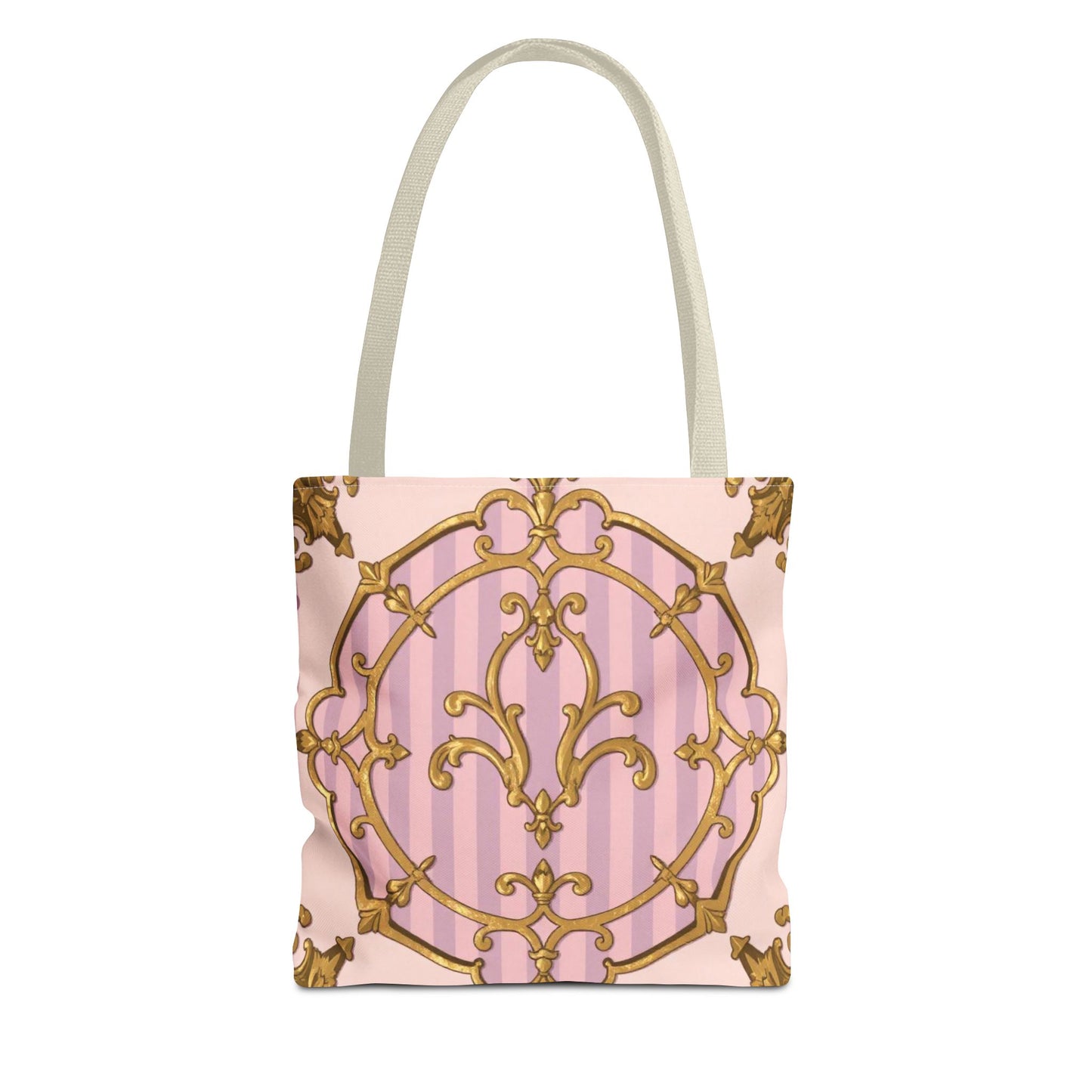 Elegant Lavender & Alabaster Striped Gold Baroque Tote Bag - Stylish Fabric Shopping Bag, Chic Purse, Gift for Her, Summer Outings