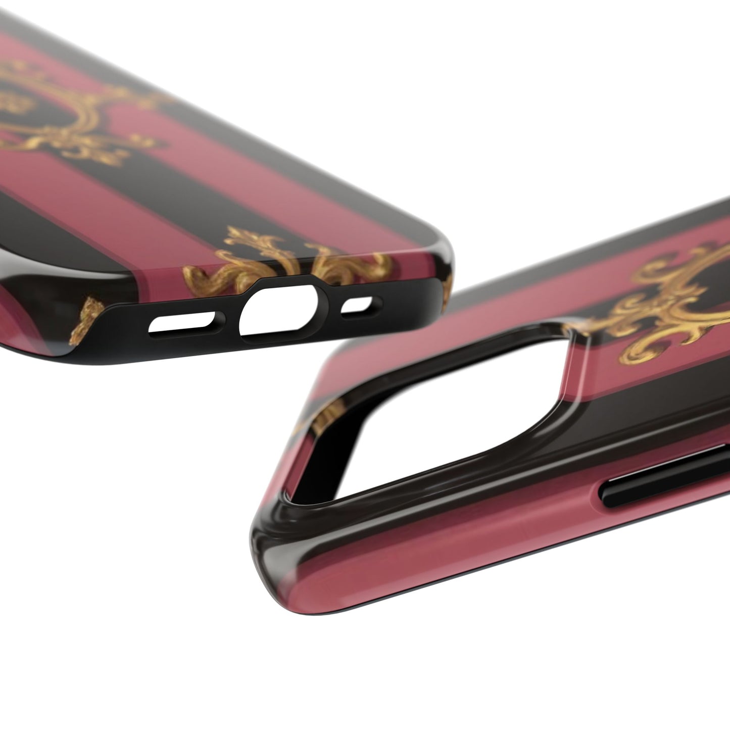 Elegant Black & Mauve Striped Gold Baroque Tough Phone Cases, Luxe Phone Covers, Fashionable Mobile Cases, Gift for Her, Holiday Phone Accessories