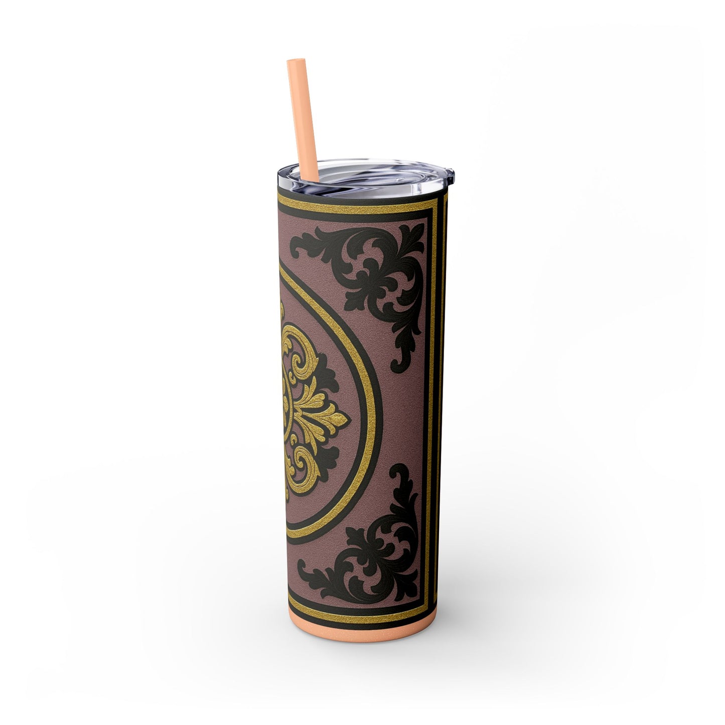 Gilded Mauve With Gold-Black Baroque Tumbler, Elegant Drinkware for Home, Travel, Gifts, Parties, Personalized Beverage Holder